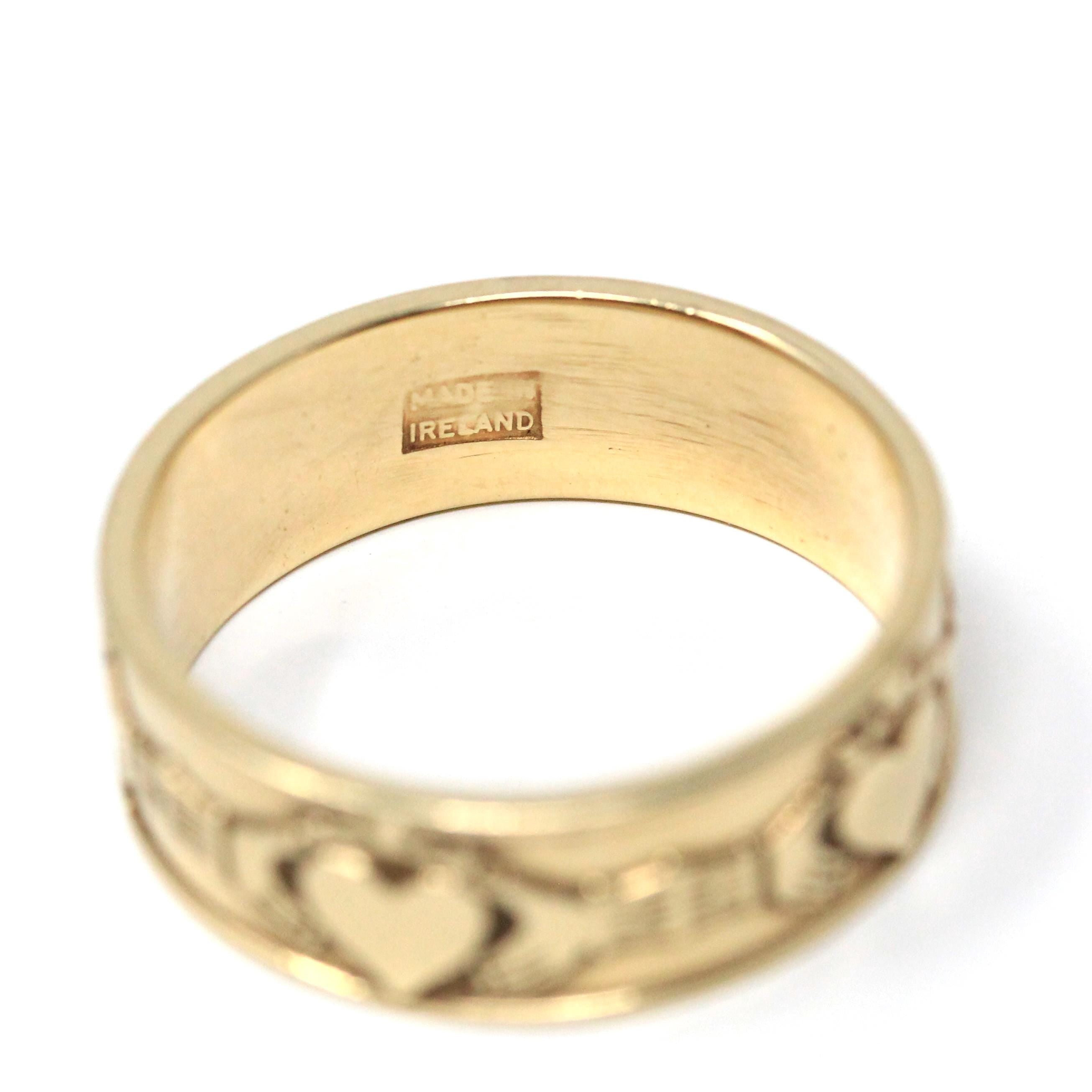 Claddagh Cigar Band - Modern 10k Yellow Gold Heart Clasped Hand Crown - Estate Size 10 Men's Unisex Friendship Love Loyalty Irish Jewelry