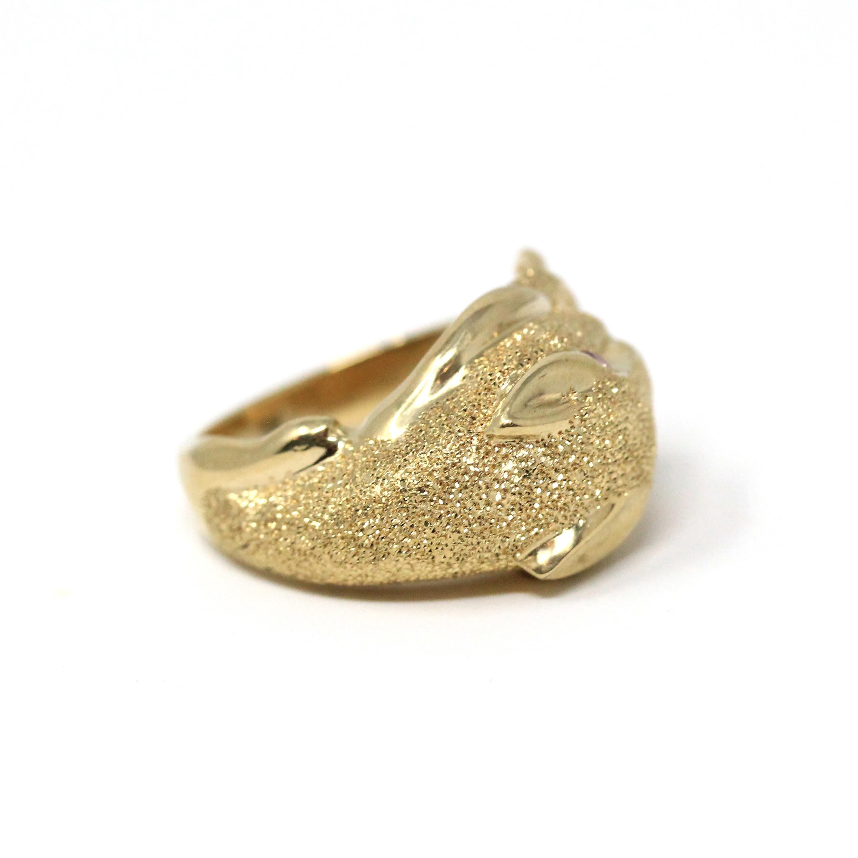 Modern Panther Ring - Estate 14k Yellow Gold Jaguar Leopard Large Cat Band - Vintage 1980s Size 6 3/4 Statement Figural Lioness Fine Jewelry