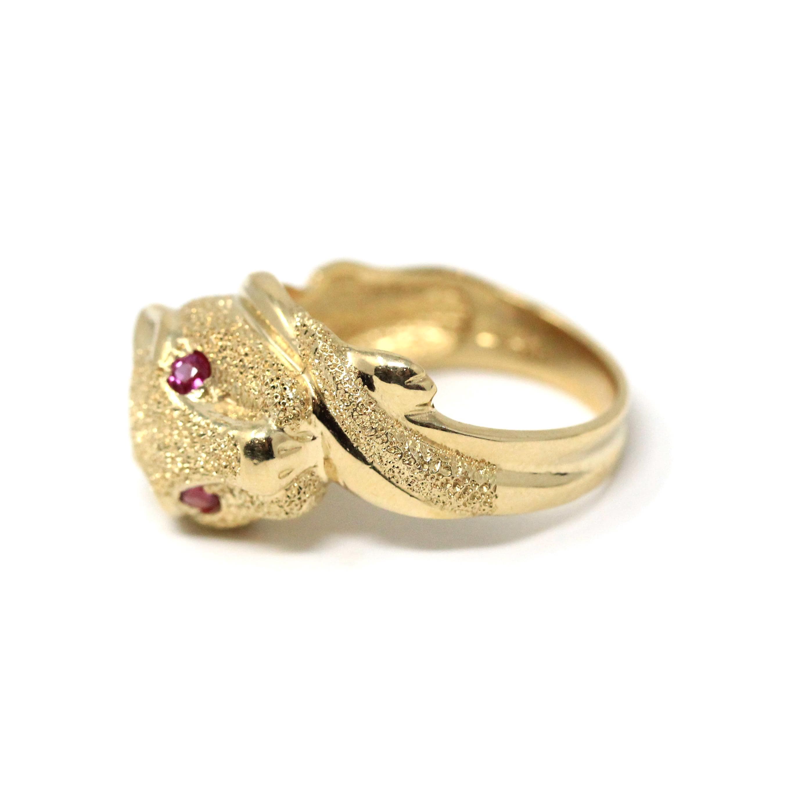 Modern Panther Ring - Estate 14k Yellow Gold Jaguar Leopard Large Cat Band - Vintage 1980s Size 6 3/4 Statement Figural Lioness Fine Jewelry