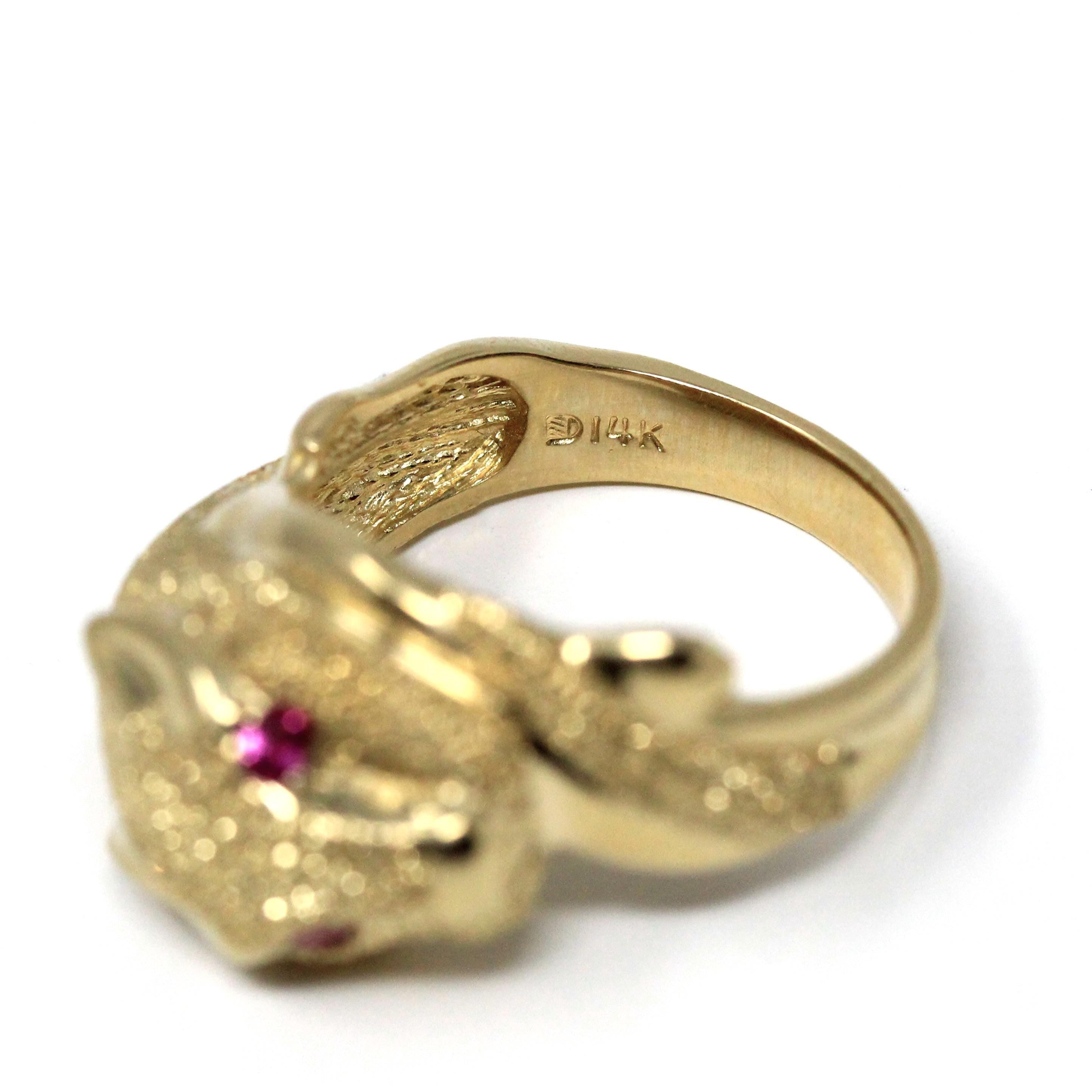 Modern Panther Ring - Estate 14k Yellow Gold Jaguar Leopard Large Cat Band - Vintage 1980s Size 6 3/4 Statement Figural Lioness Fine Jewelry