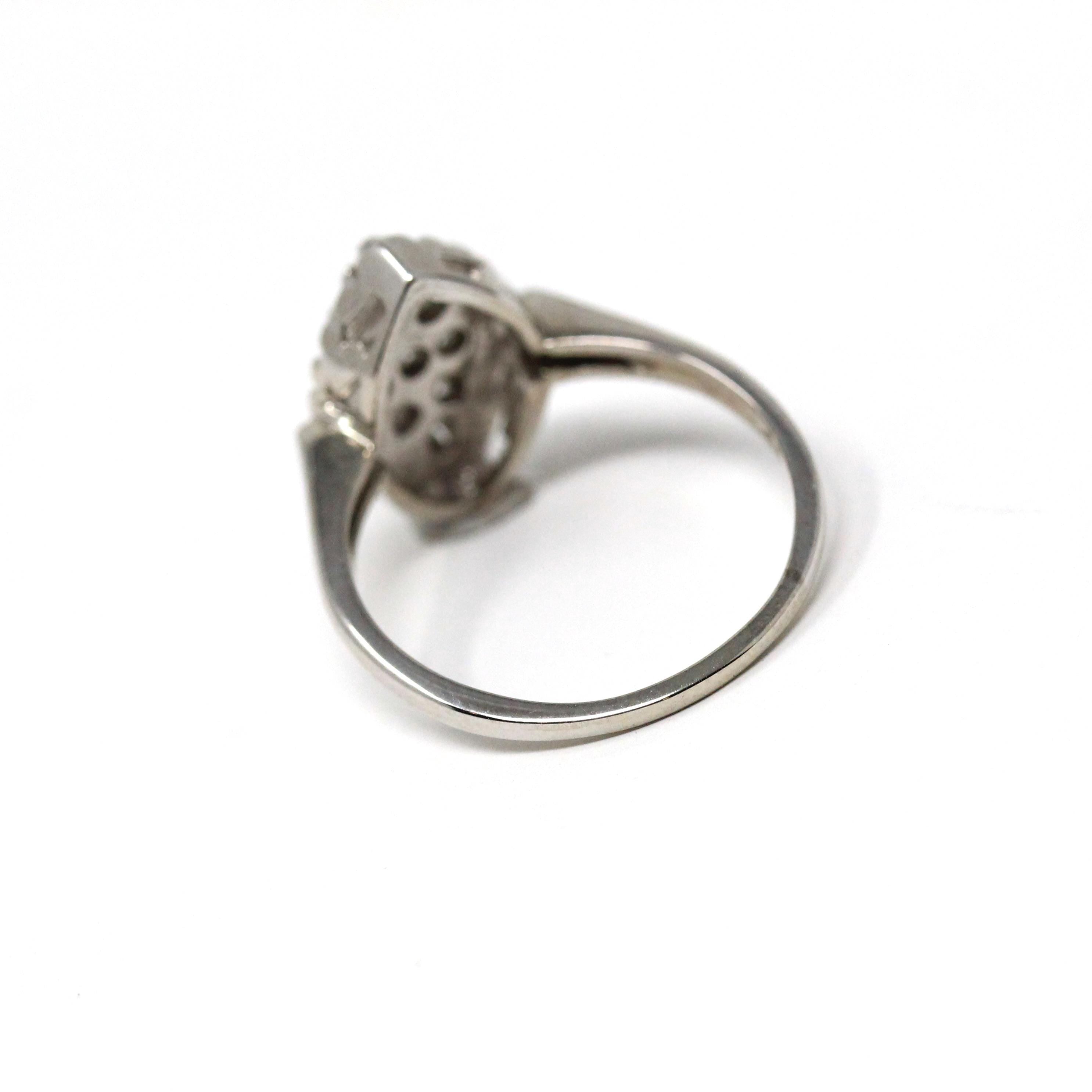 Diamond Navette Ring - Mid Century 14k White Gold .25 CTW Natural Gemstone Shield - Vintage 1950s Size 6 Fine Engagement Bridal Jewelry