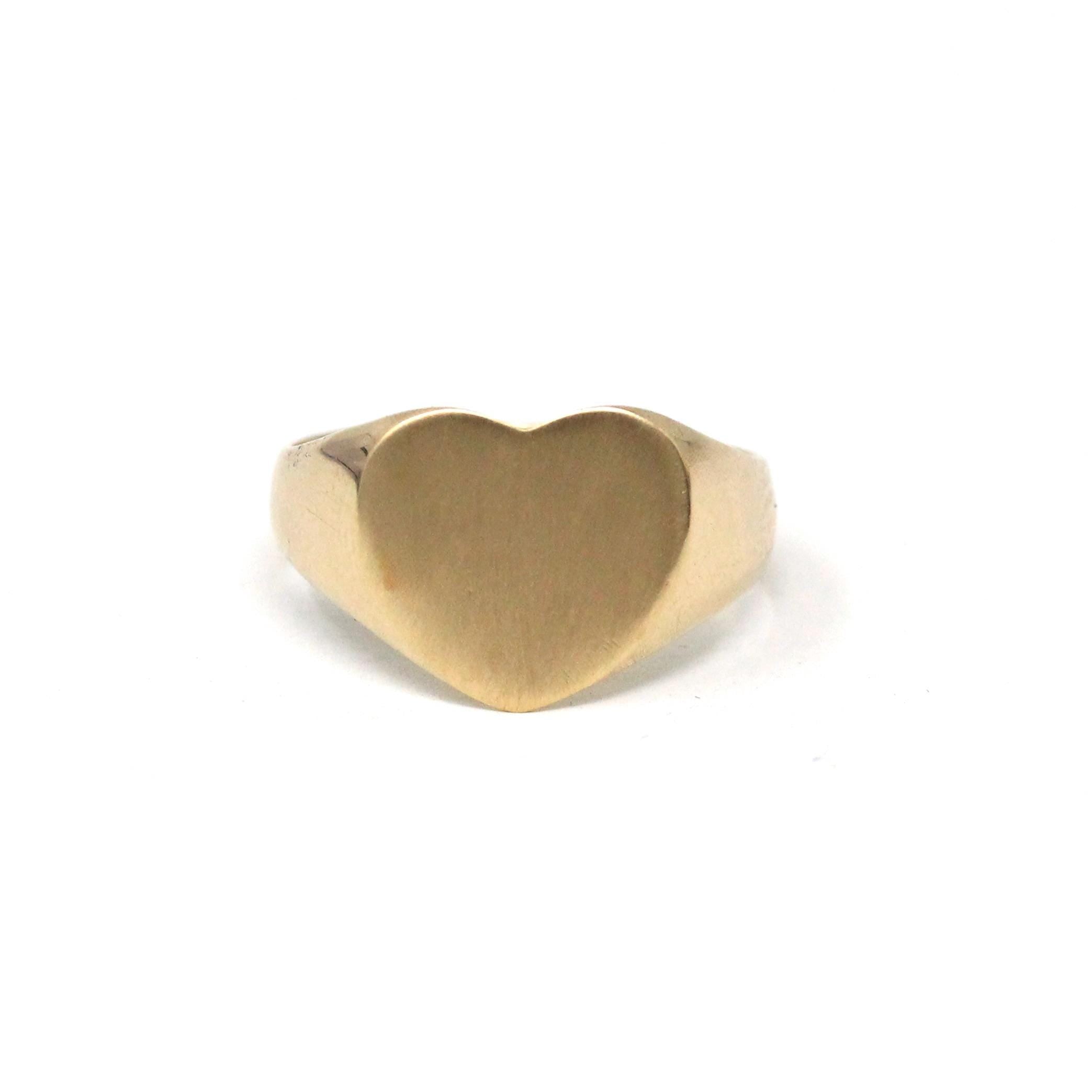 Heart Signet Ring - Estate 10k Yellow Gold Blank Personalize Engrave - Circa 2000's Size 3.75 Monogram Initials Fine Pinky Band Jewelry