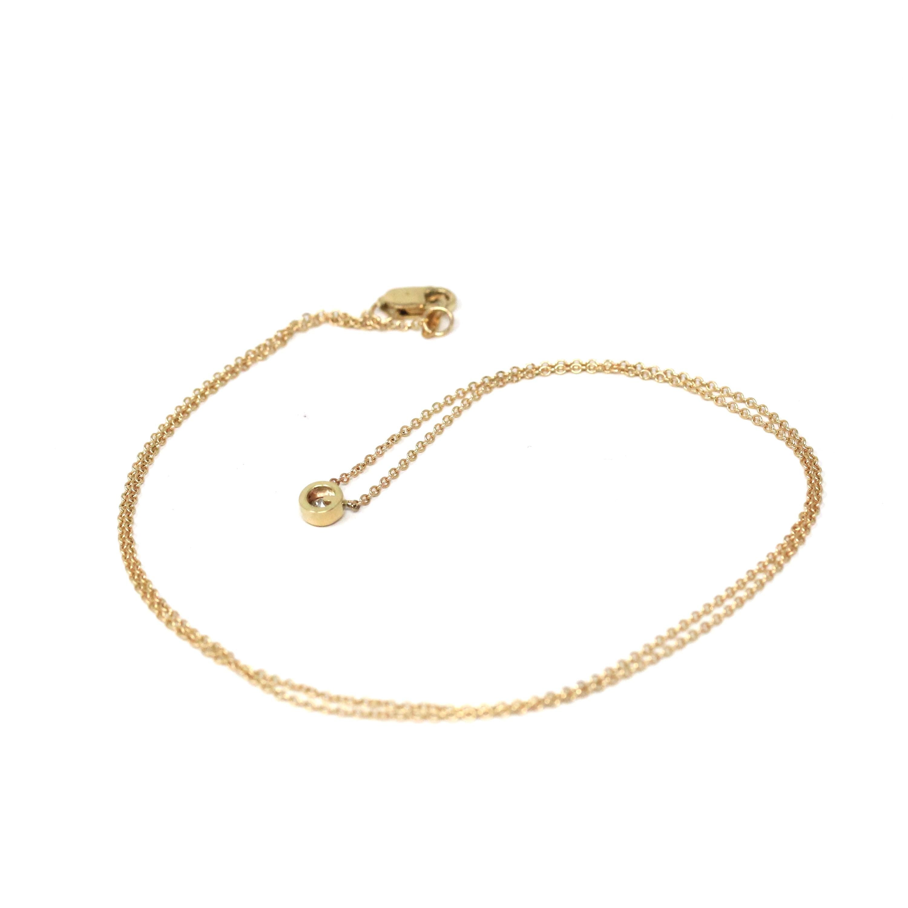 Dainty Diamond Necklace - Modern 14k Yellow Gold .10 CT Natural Diamond Bezel - Antique Old European Cut Gemstone Fine Minimalist Jewelry