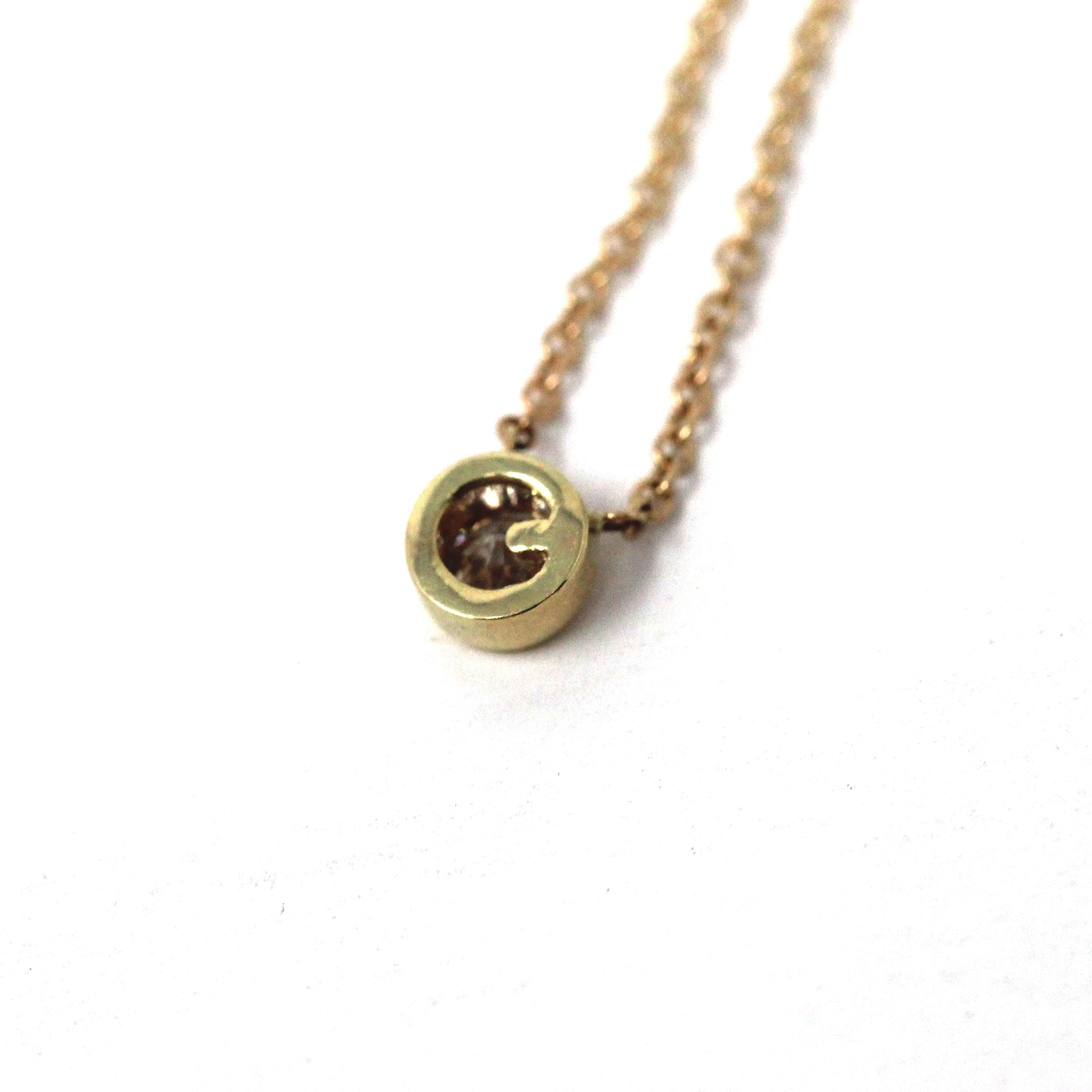 Dainty Diamond Necklace - Modern 14k Yellow Gold .10 CT Natural Diamond Bezel - Antique Old European Cut Gemstone Fine Minimalist Jewelry