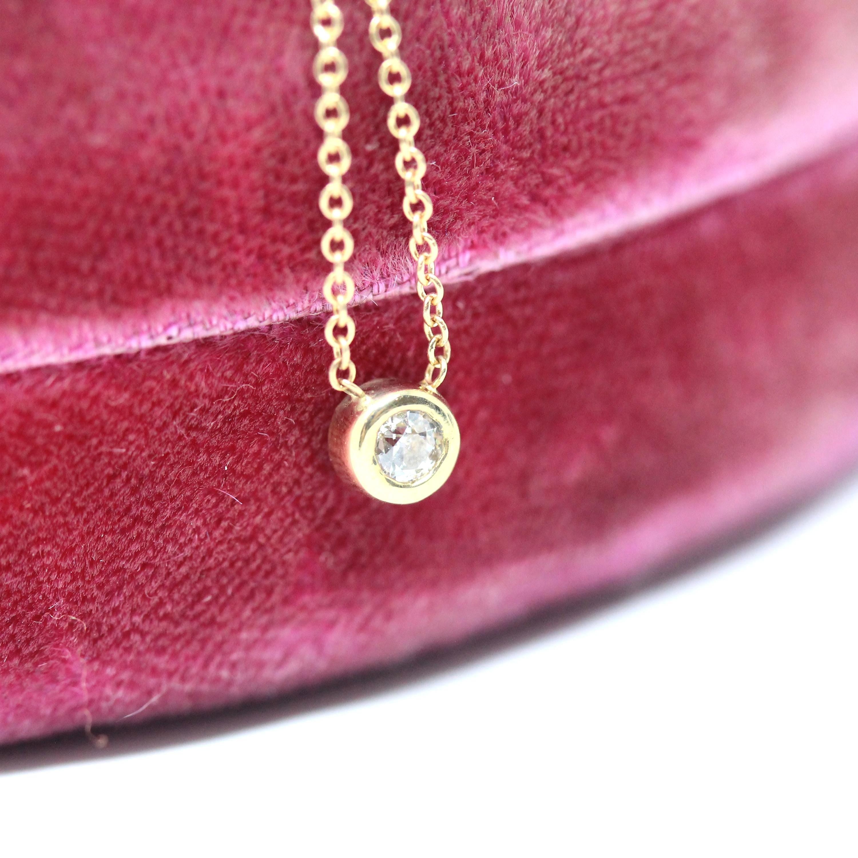 Dainty Diamond Necklace - Modern 14k Yellow Gold .10 CT Natural Diamond Bezel - Antique Old European Cut Gemstone Fine Minimalist Jewelry