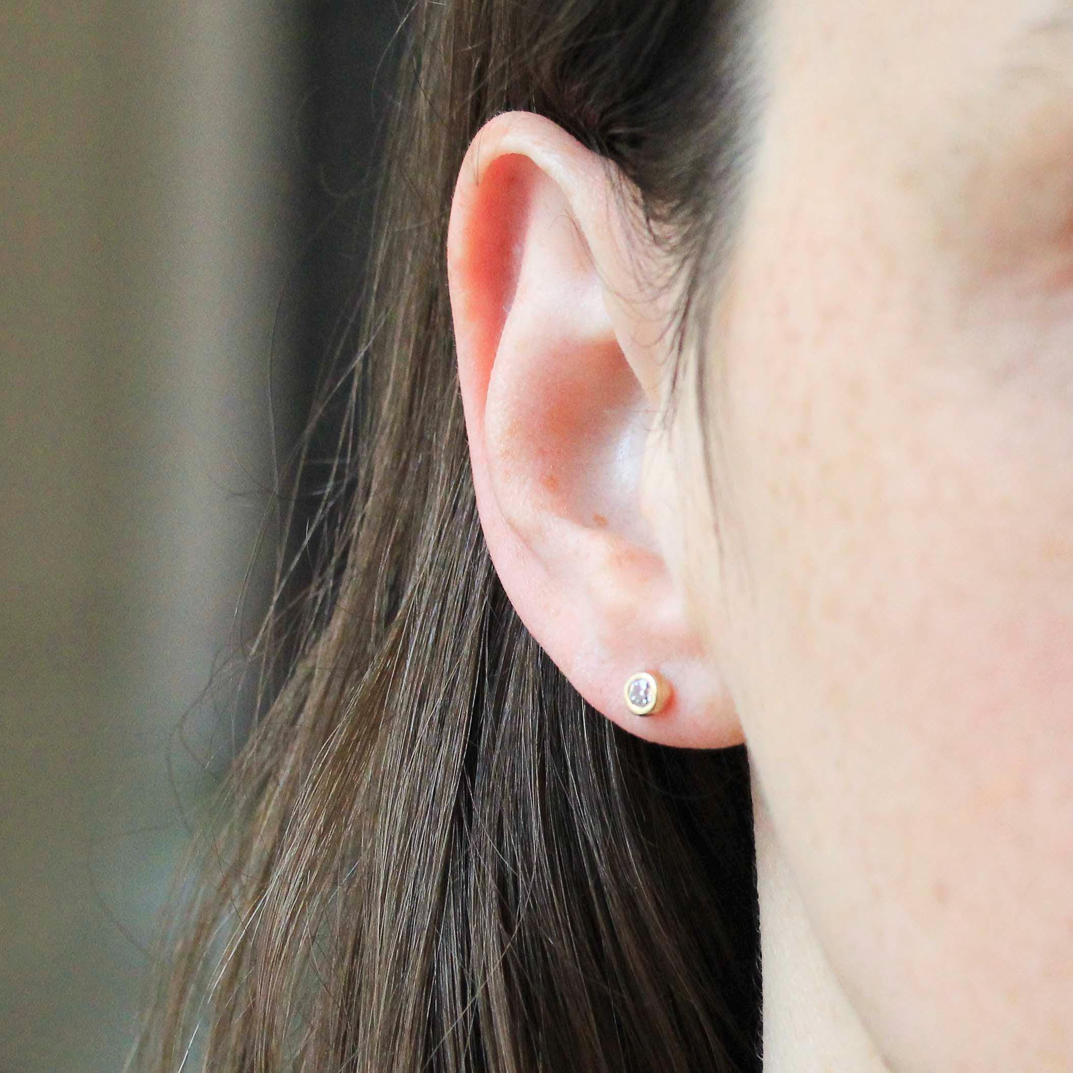 Bezel Diamond Earrings - Contemporary Custom 14k Yellow Gold .24 CTW Natural Old European Cut Gemstones - Post Stud Fine Minimalist Jewelry