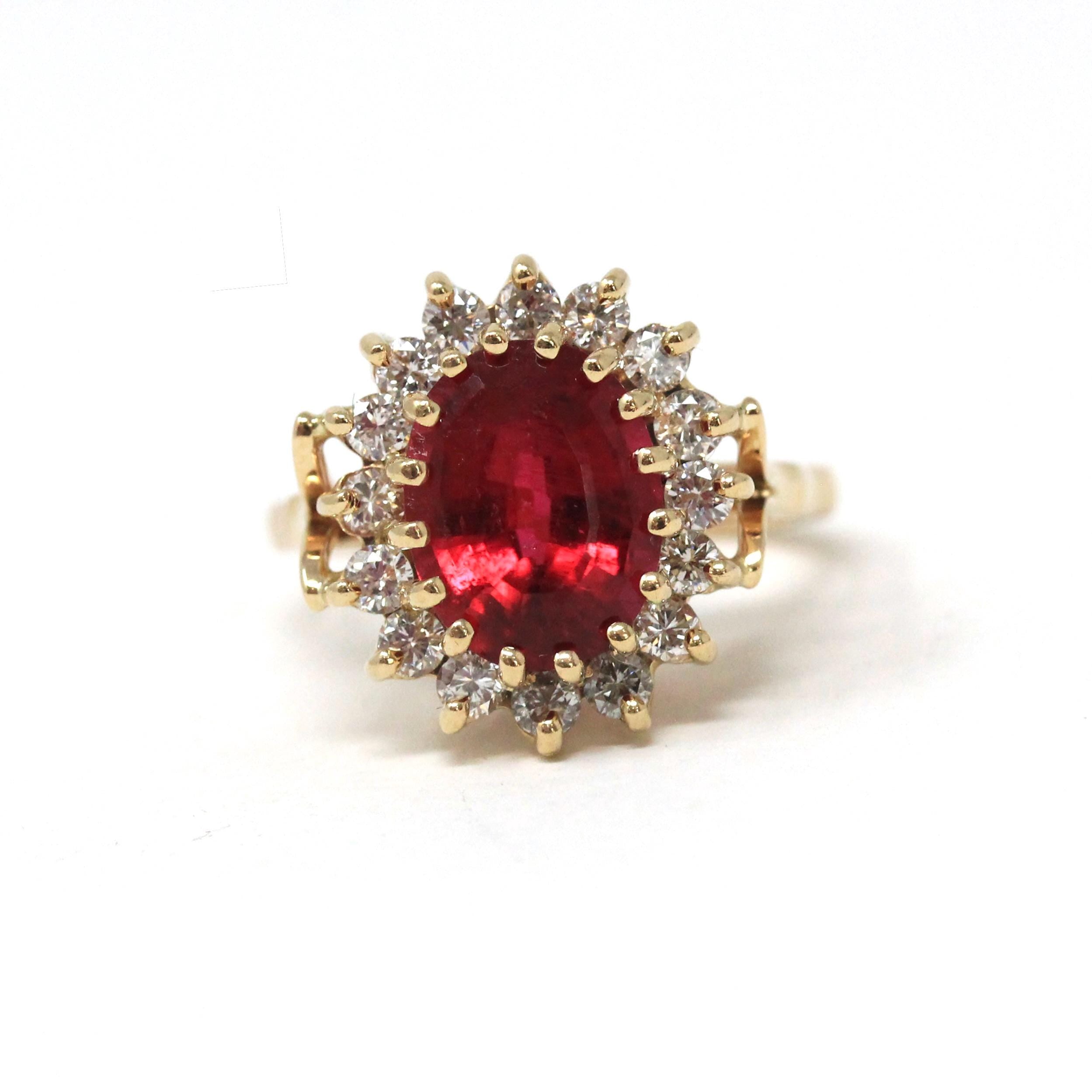 Tourmaline Halo Ring - Modern Era 14k White Gold Large Oval Natural Pink Gemstone Diamond Cluster - Estate Size 7 1/2 Statement Fine Jewelry