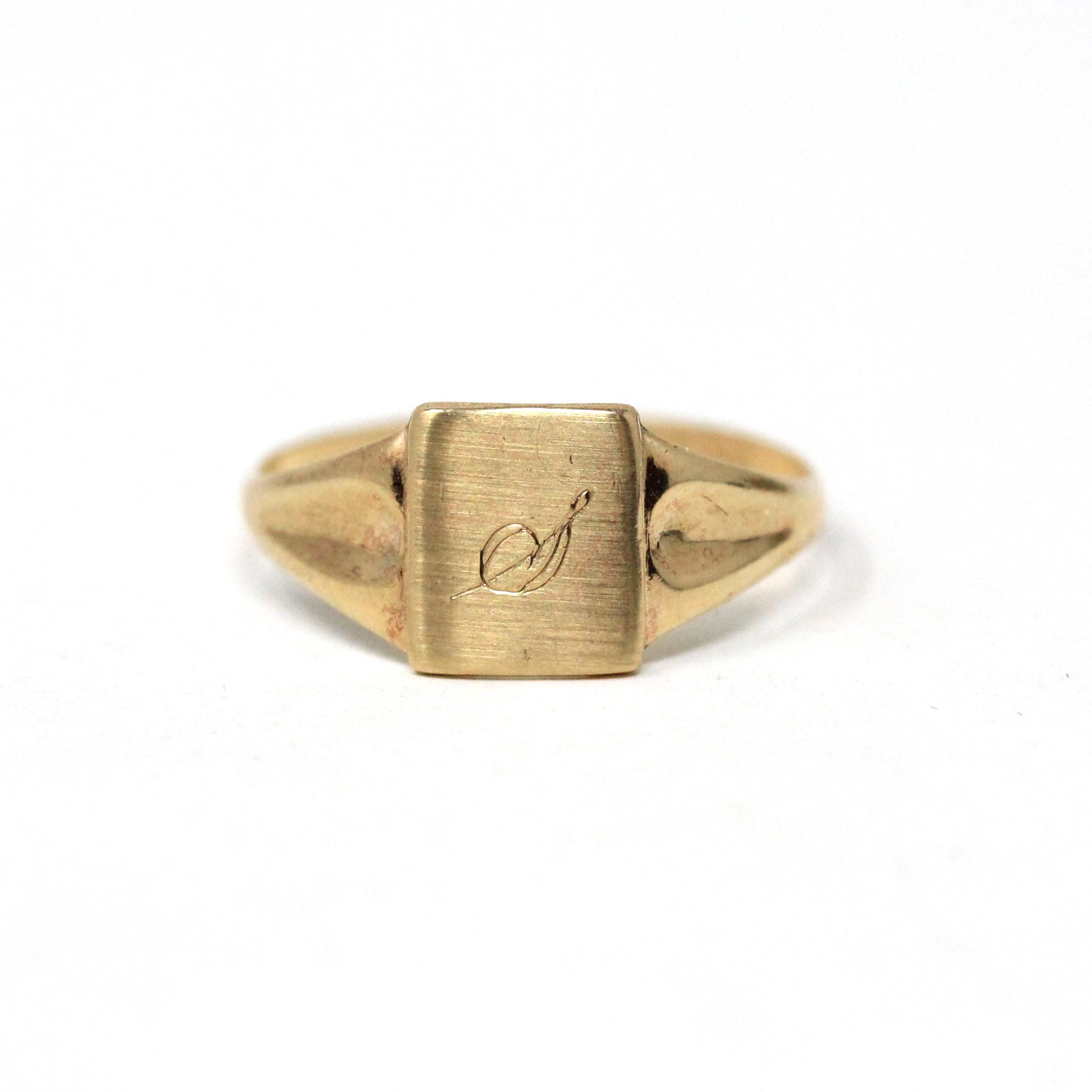 Letter "S" Ring - Mid Century 10k Yellow Gold Letter Engraved Cursive Initial - Vintage Circa 1940s Size 2 3/4 Pinky Midi Fine PSCO Jewelry