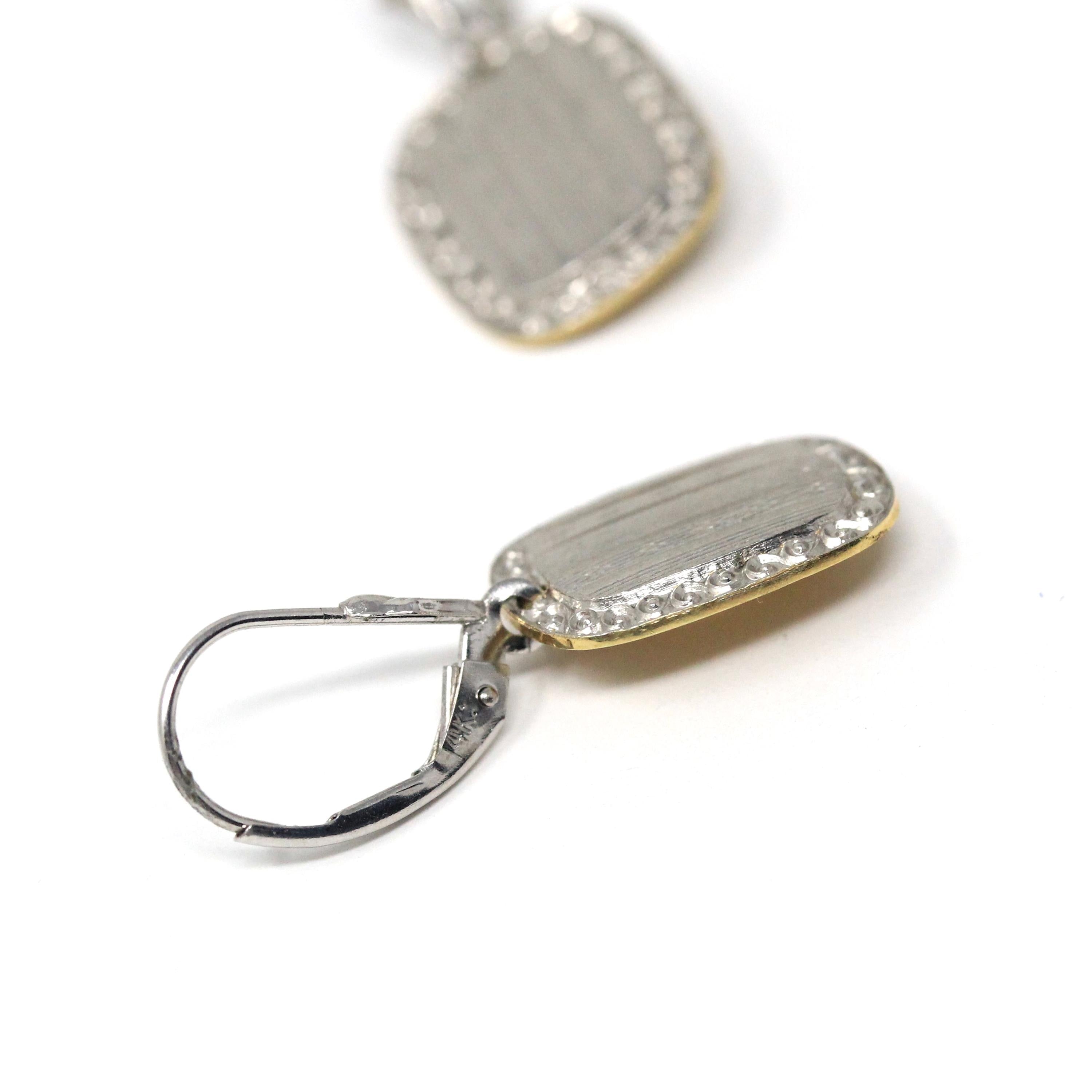 Art Deco Earrings - Antique 14k & 18k White Gold Platinum Cufflink Conversion Leverbacks - Vintage Circa 1920s Era Statement Fine Jewelry