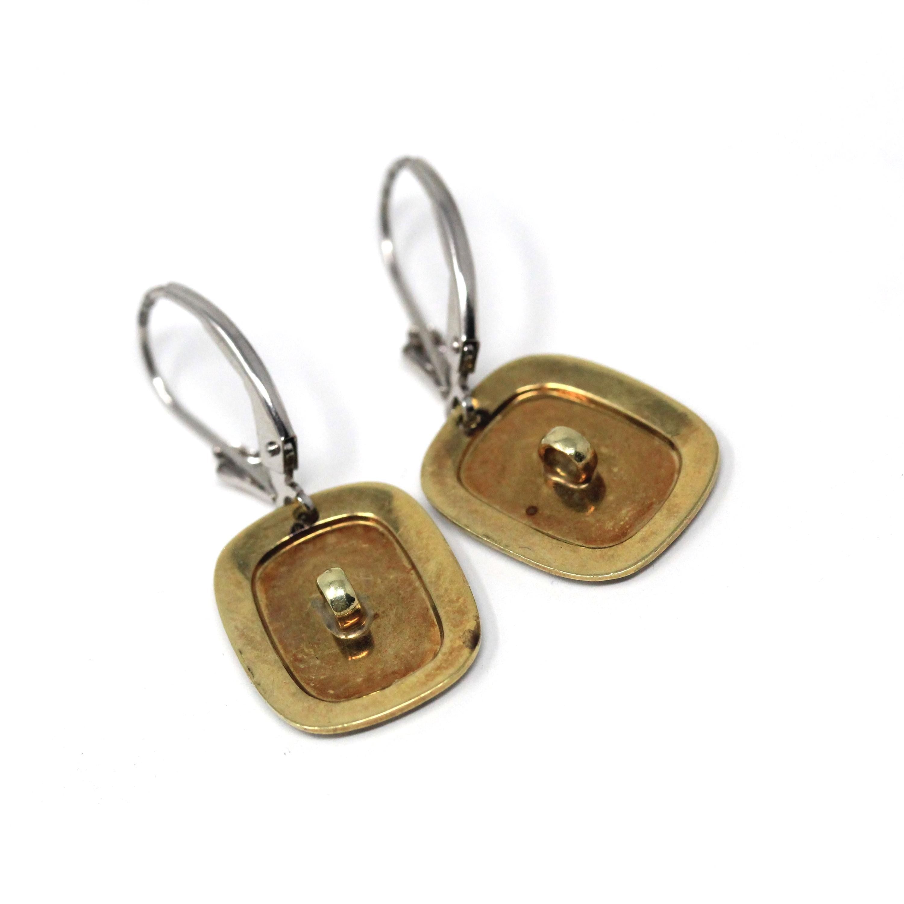 Art Deco Earrings - Antique 14k & 18k White Gold Platinum Cufflink Conversion Leverbacks - Vintage Circa 1920s Era Statement Fine Jewelry