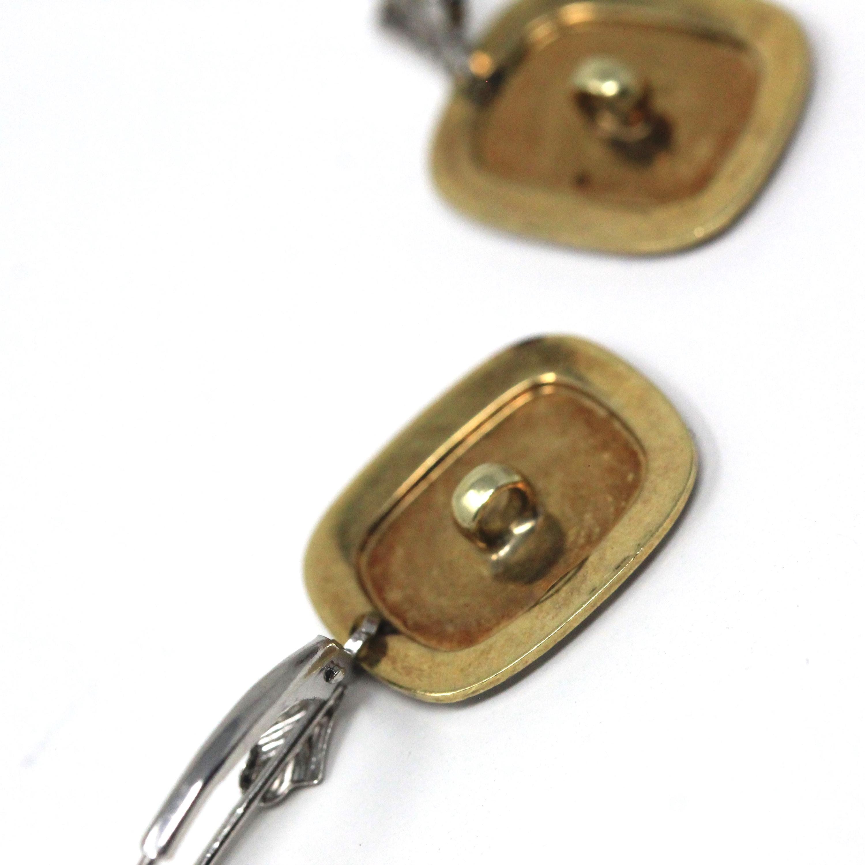 Art Deco Earrings - Antique 14k & 18k White Gold Platinum Cufflink Conversion Leverbacks - Vintage Circa 1920s Era Statement Fine Jewelry