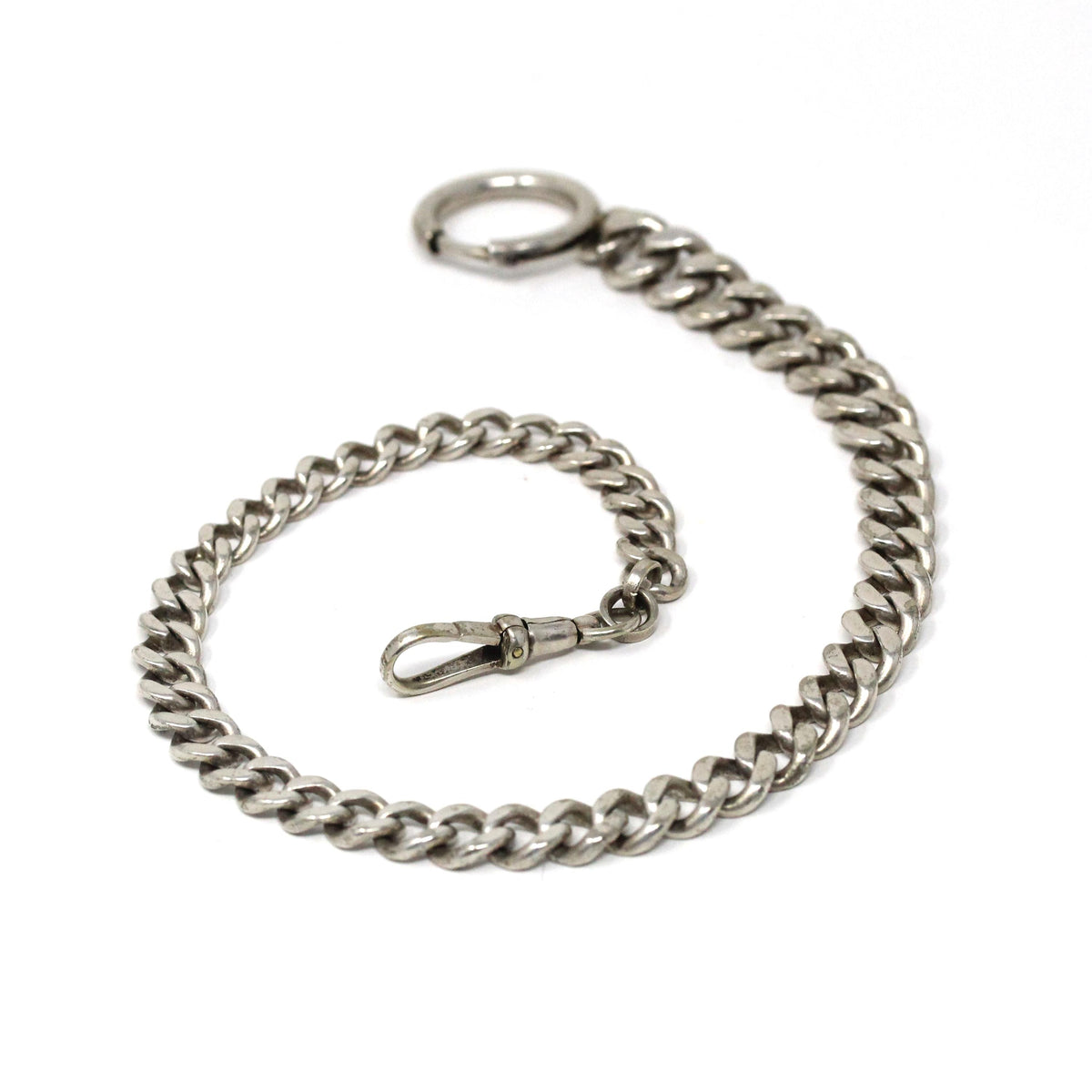 Pocket Watch Chain - Antique Sterling Silver Revere Silversmiths Dog Clip Spring Ring Curb Links - Vintage Art Deco Era Fine Unisex Jewelry
