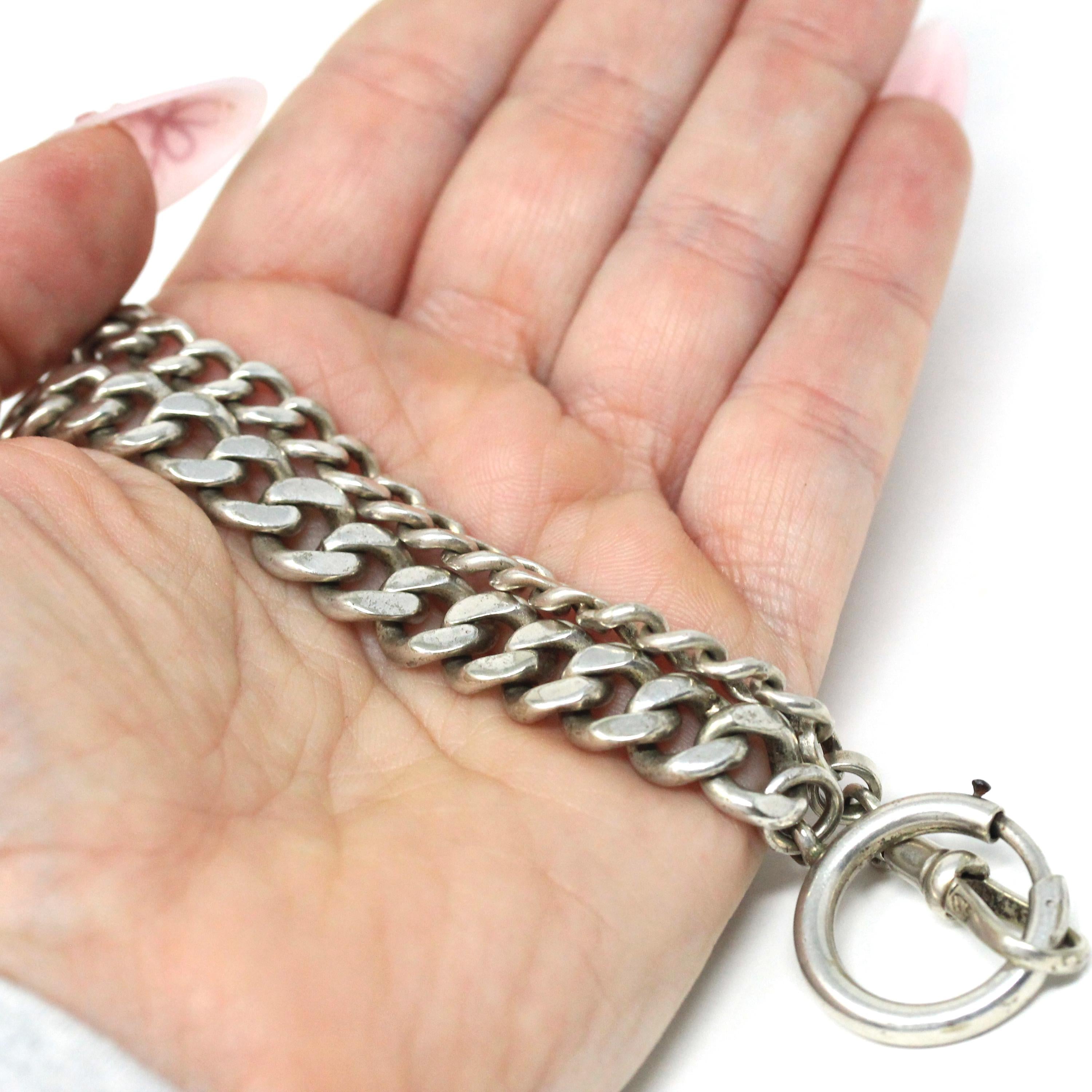 Pocket Watch Chain - Antique Sterling Silver Revere Silversmiths Dog Clip Spring Ring Curb Links - Vintage Art Deco Era Fine Unisex Jewelry