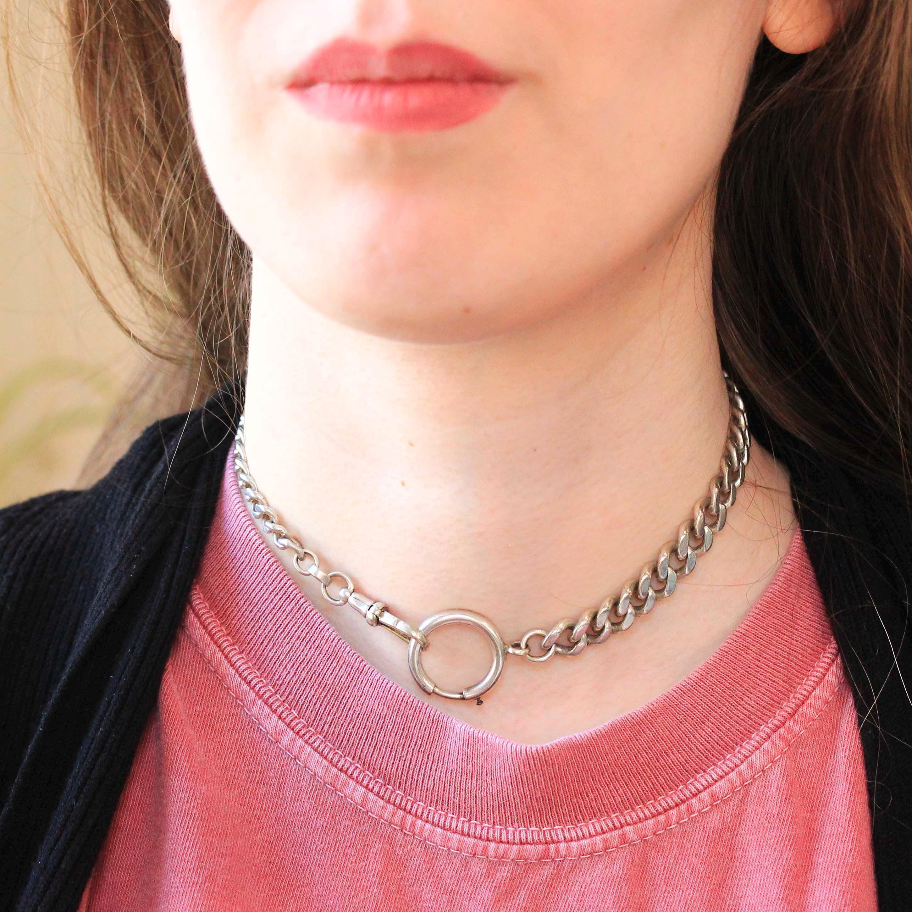 Pocket Watch Chain - Antique Sterling Silver Revere Silversmiths Dog Clip Spring Ring Curb Links - Vintage Art Deco Era Fine Unisex Jewelry