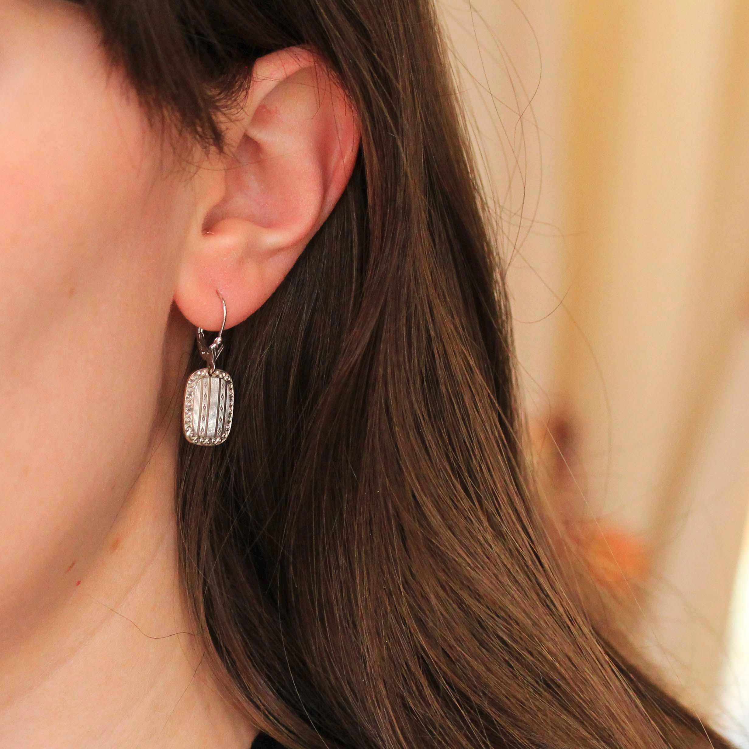 Art Deco Earrings - Antique 14k & 18k White Gold Platinum Cufflink Conversion Leverbacks - Vintage Circa 1920s Era Statement Fine Jewelry