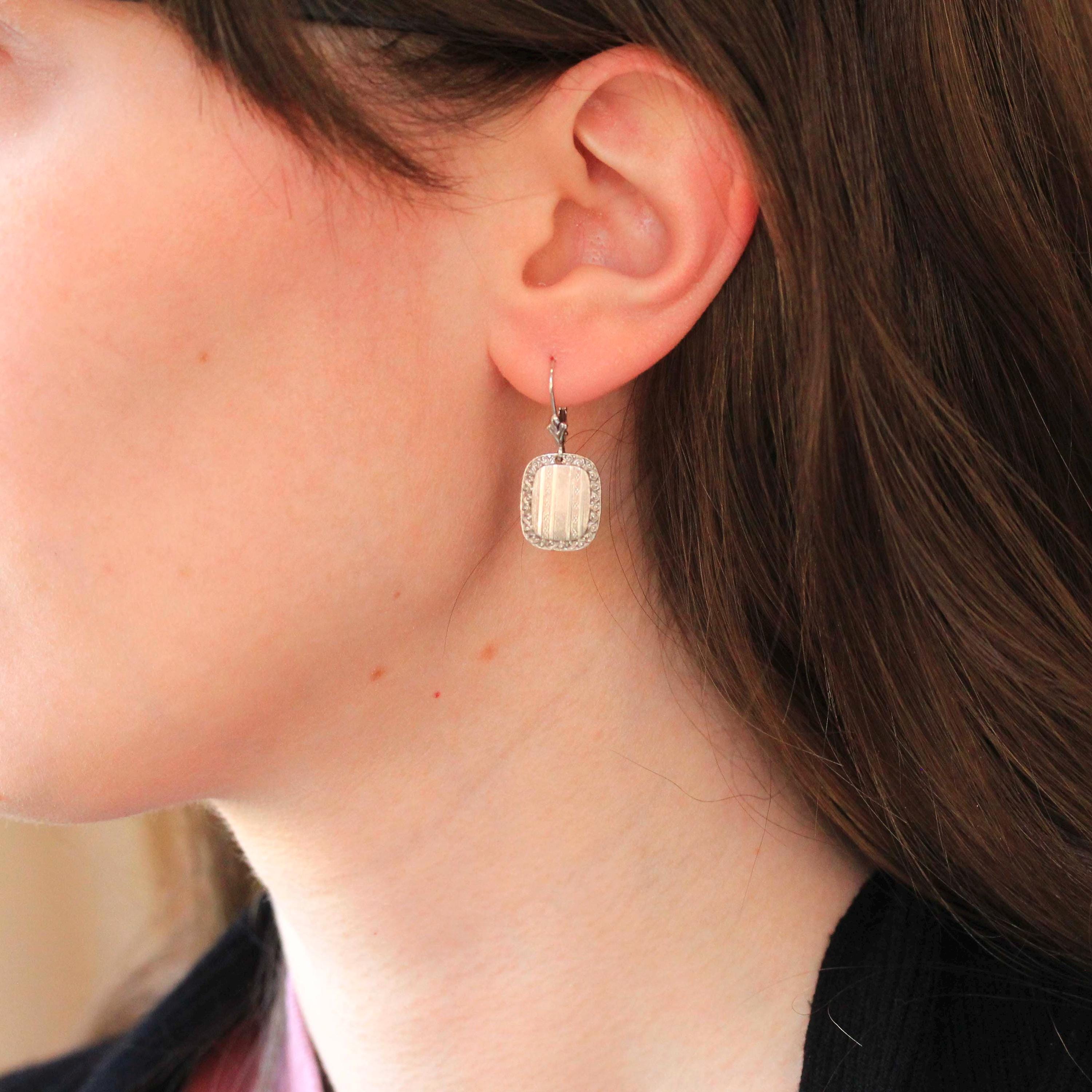 Art Deco Earrings - Antique 14k & 18k White Gold Platinum Cufflink Conversion Leverbacks - Vintage Circa 1920s Era Statement Fine Jewelry