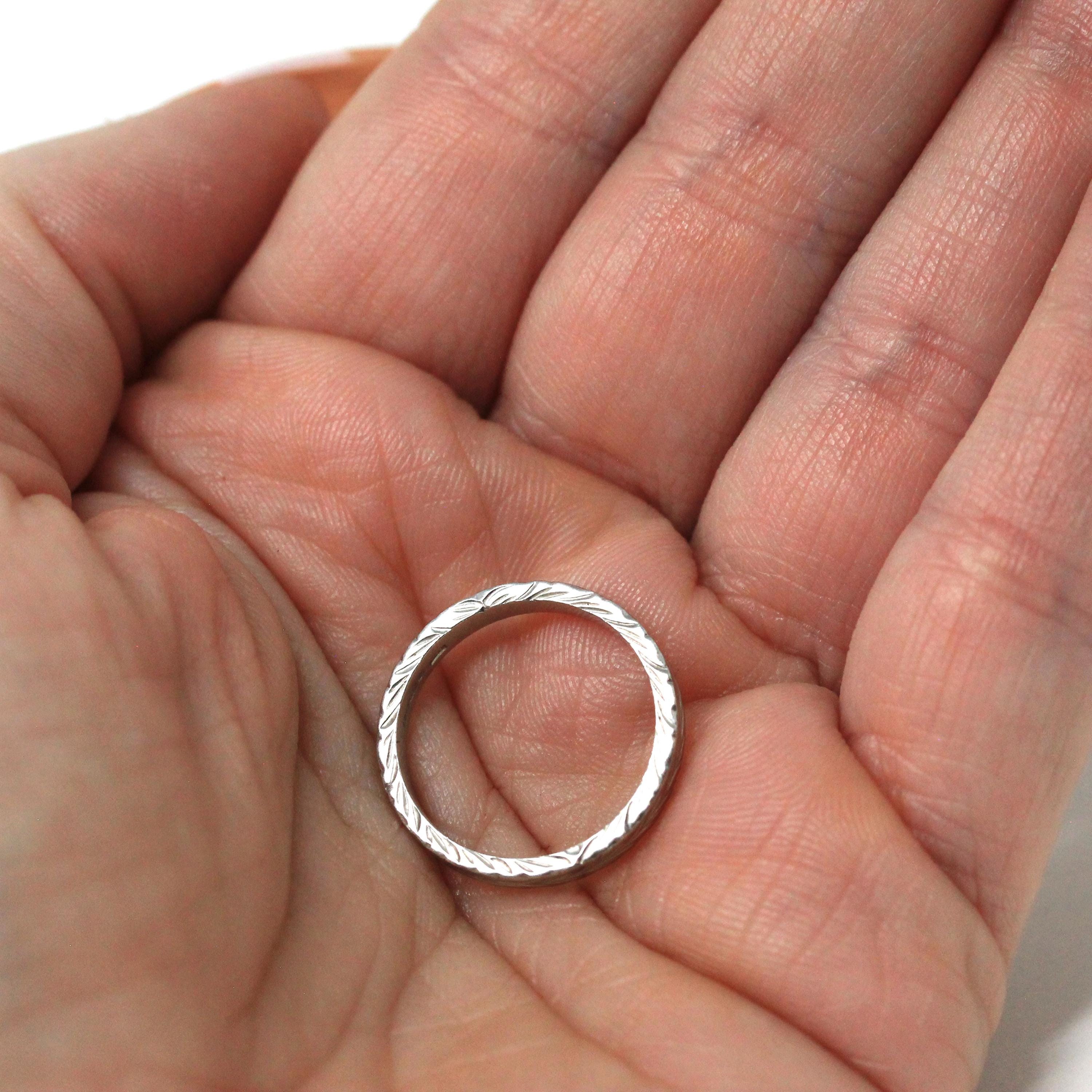 Wheat Eternity Band - Vintage Art Deco Style Platinum Eternity Pattern Wedding Ring - Modern Estate Size 5 Fine Engraved Stacking Jewelry