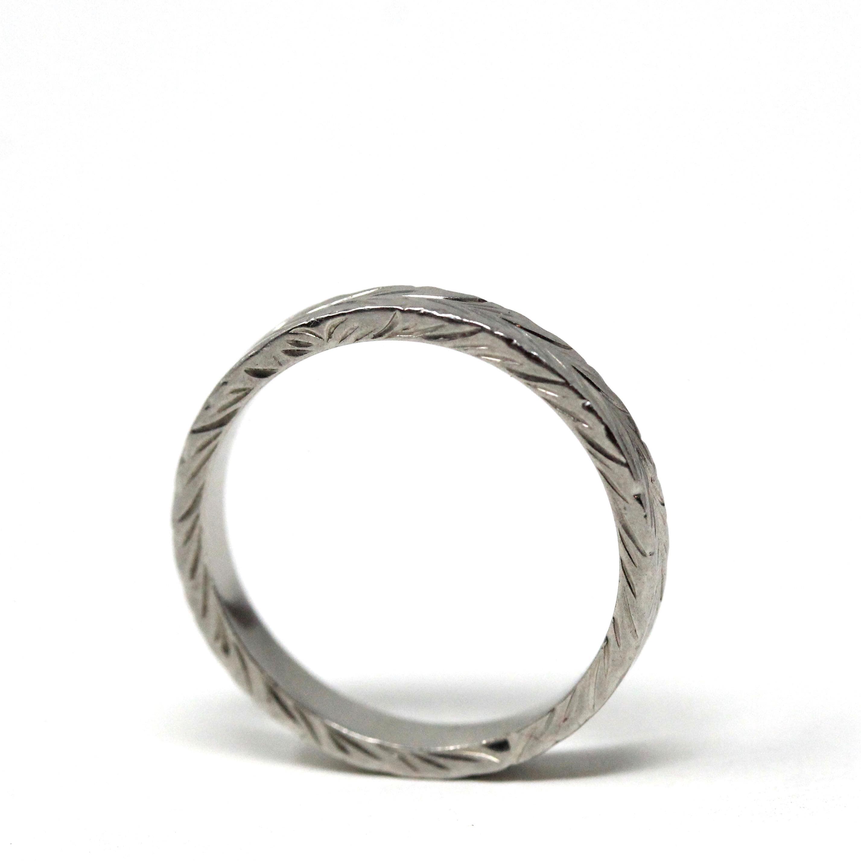 Wheat Eternity Band - Vintage Art Deco Style Platinum Eternity Pattern Wedding Ring - Modern Estate Size 5 Fine Engraved Stacking Jewelry