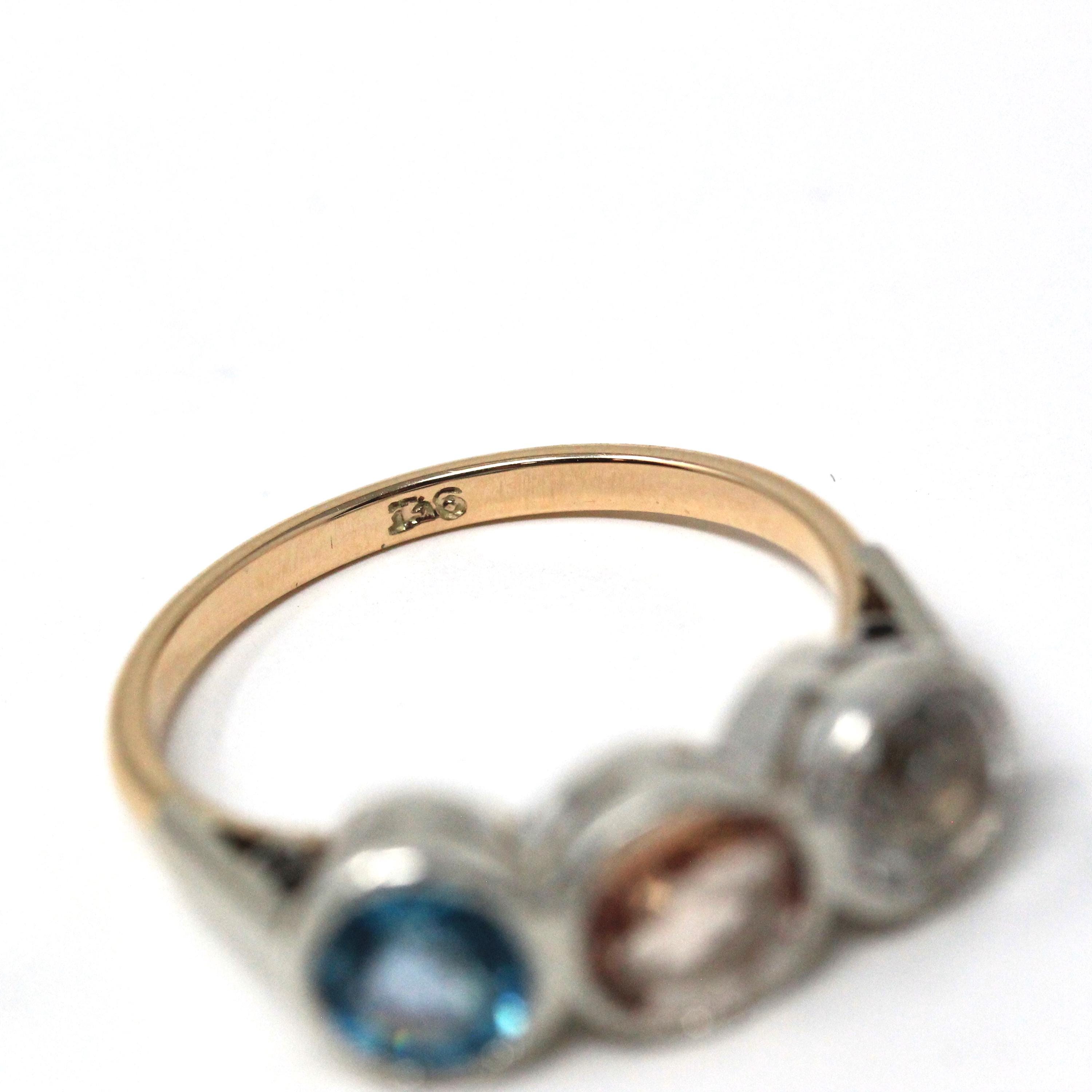 Antique Three Stone Ring - Handmade Victorian Era 9k Yellow Gold Sterling Silver Garnet Doublet Topaz Quartz - Vintage Size 8 Fine Jewelry