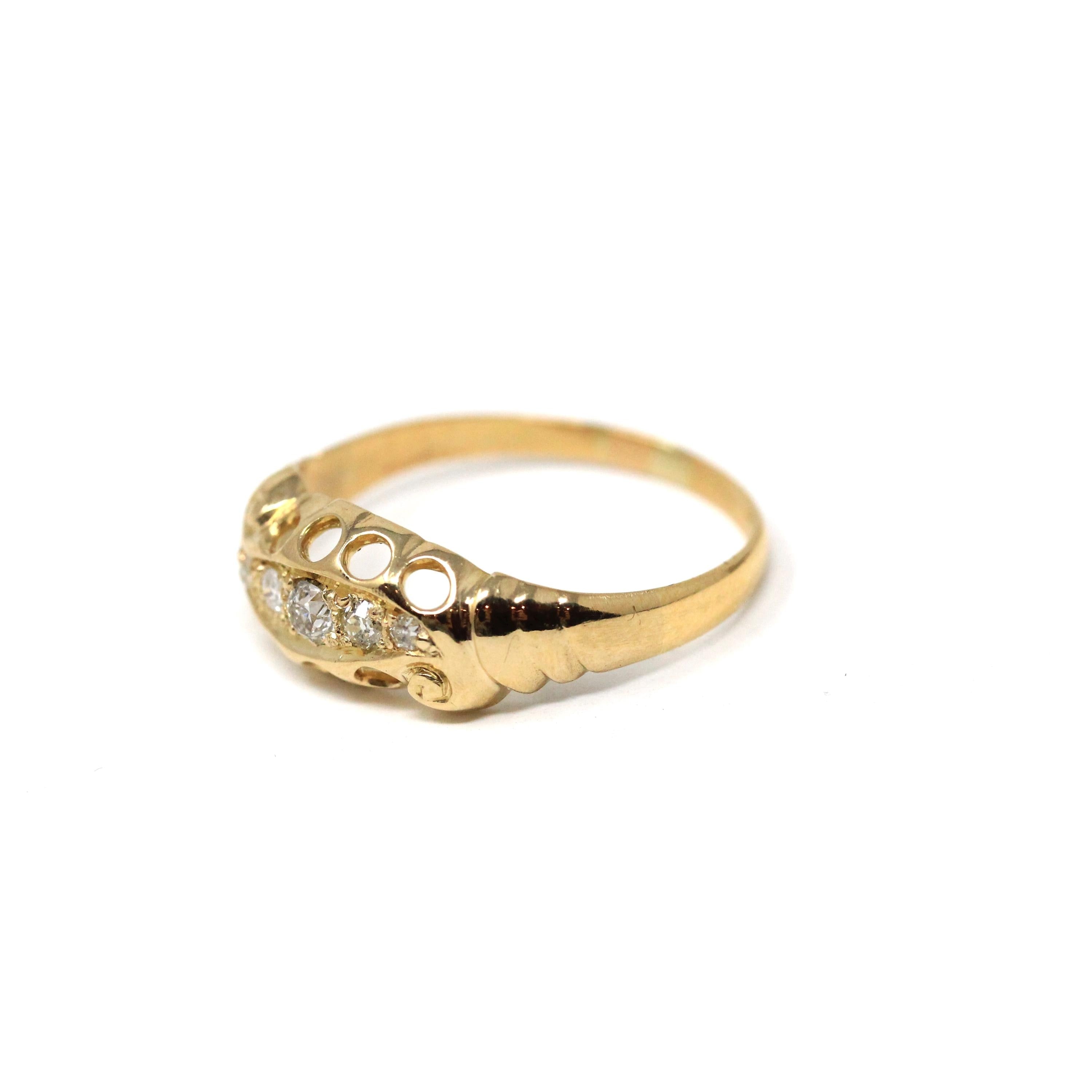Antique Diamond Band - Edwardian 14k Yellow Gold Five Natural Gemstone Ring - Circa 1910s Era Size 6 1/2 Open Metal Fine Statement Jewelry