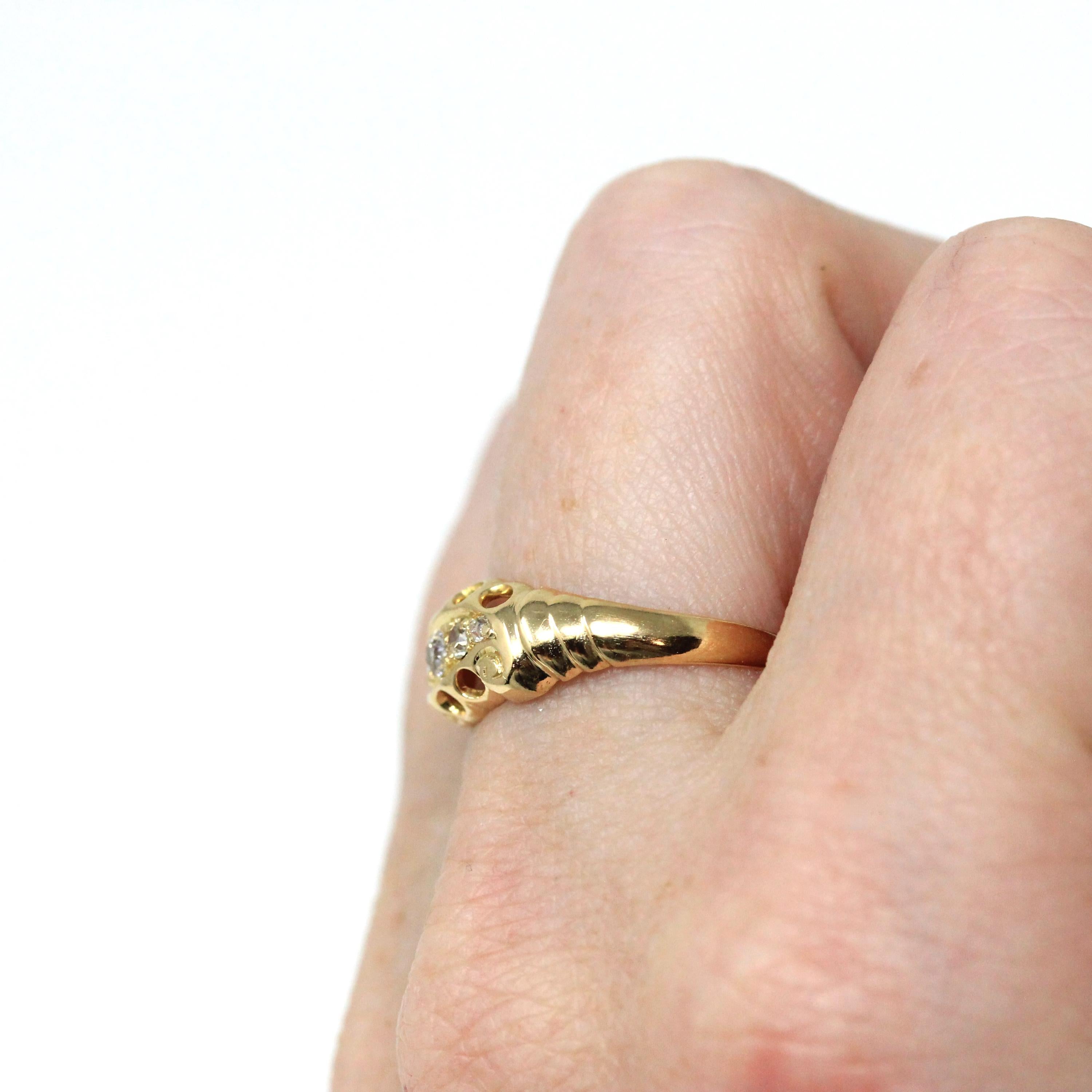 Antique Diamond Band - Edwardian 14k Yellow Gold Five Natural Gemstone Ring - Circa 1910s Era Size 6 1/2 Open Metal Fine Statement Jewelry