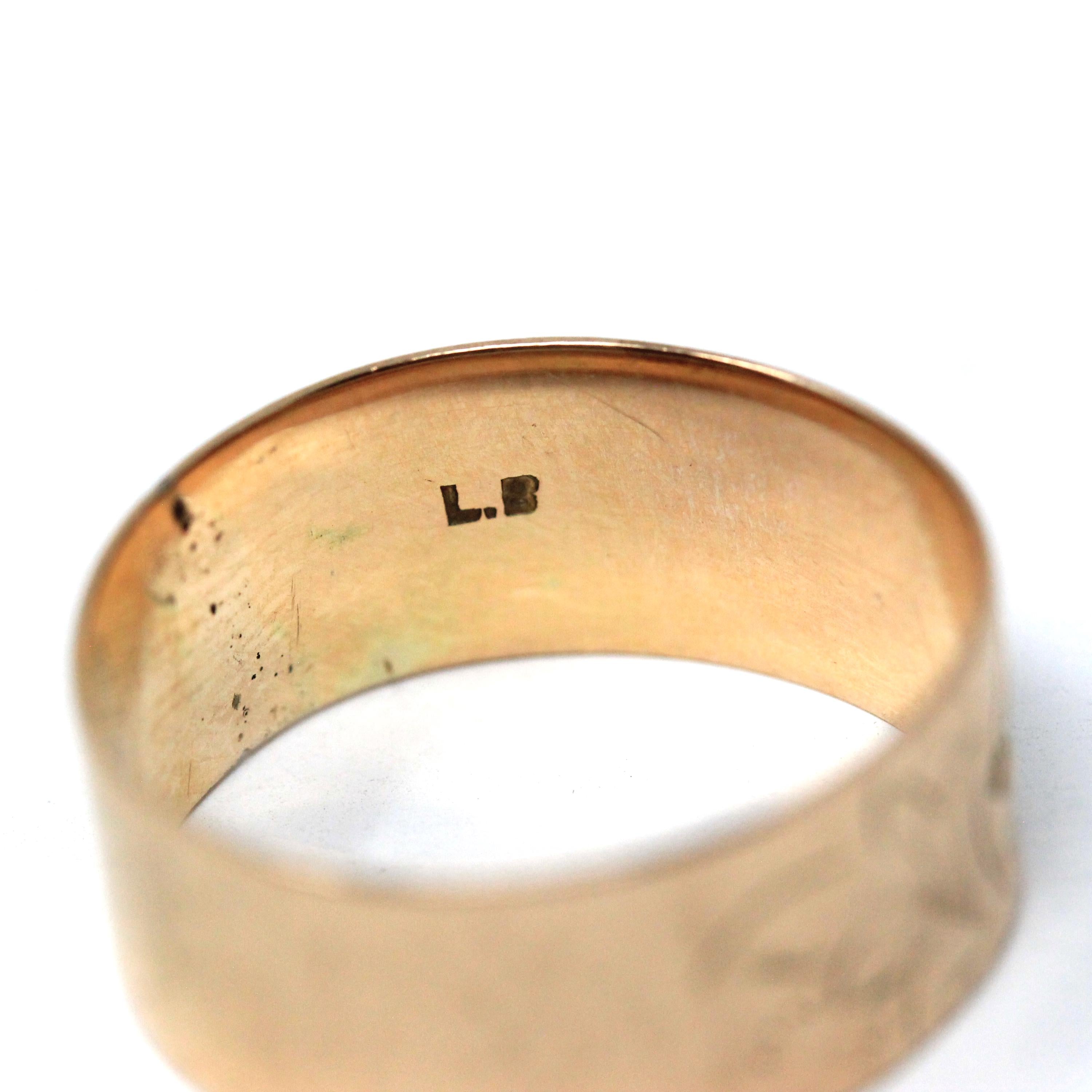 Antique Cigar Band - Victorian 10k Rosy Yellow Gold Dated 1899 Ivy Leaf Ring - Circa 1890s Era Size 7.75 Commencement Symbolism Fine Jewelry