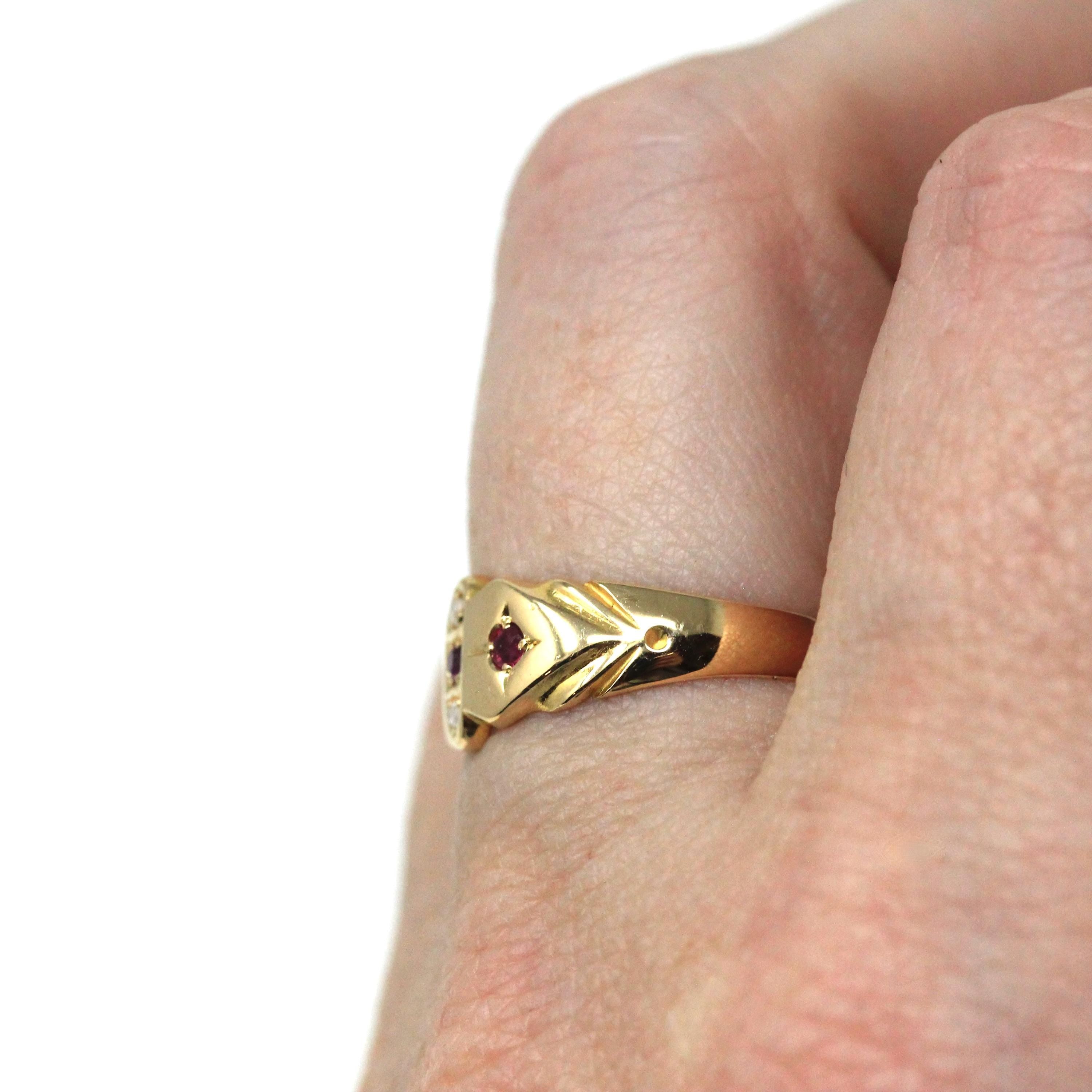 Antique Ruby & Diamond Band - Edwardian 18k Yellow Gold Natural Red White Gemstone Ring - Vintage English Hallmark 1900s Size 6 Fine Jewelry