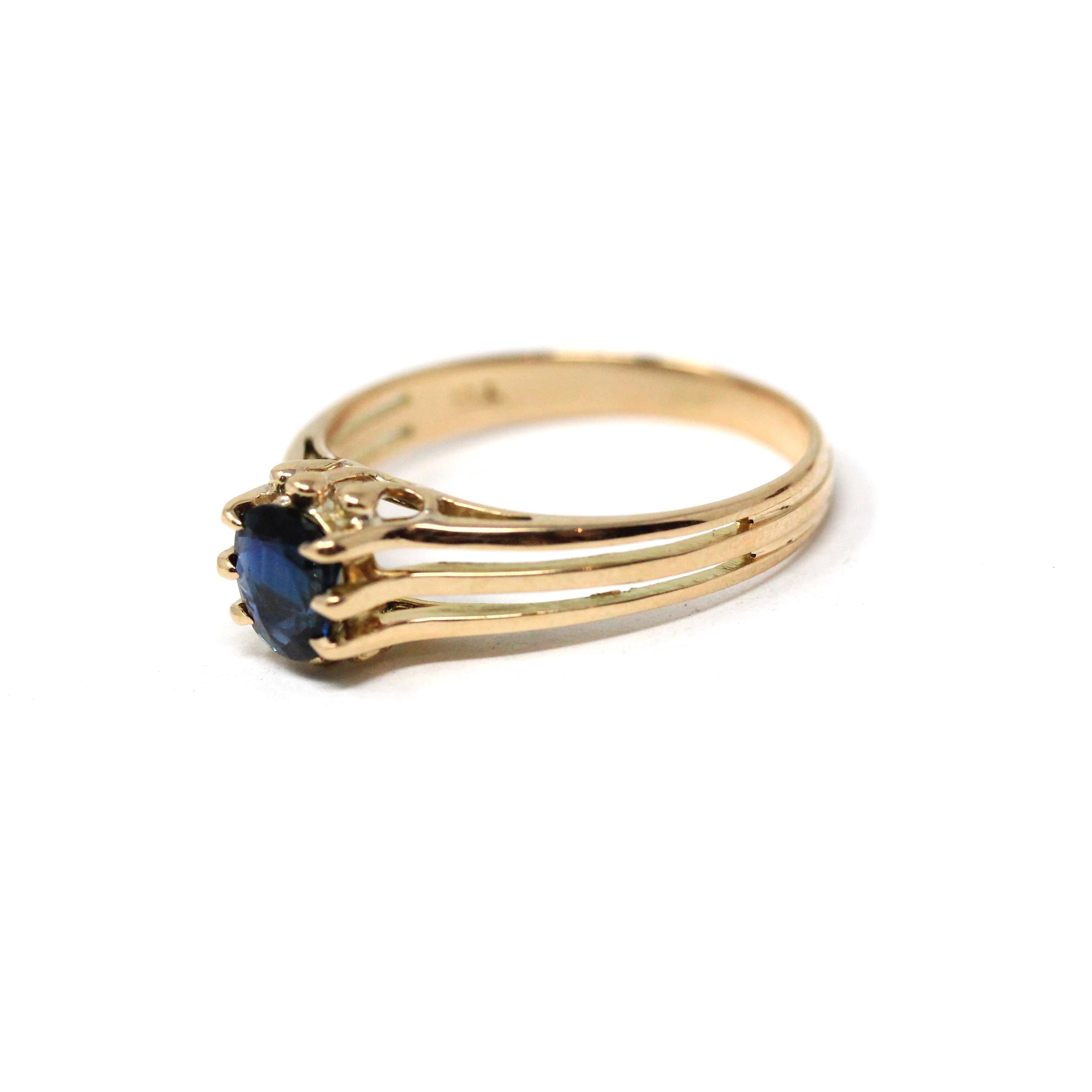 Estate Sapphire Ring - Modern 14k Yellow Gold Natural Blue Gemstone Solitaire - Circa 2000s Size 6 1/4 Engagement Split Shank Fine Jewelry