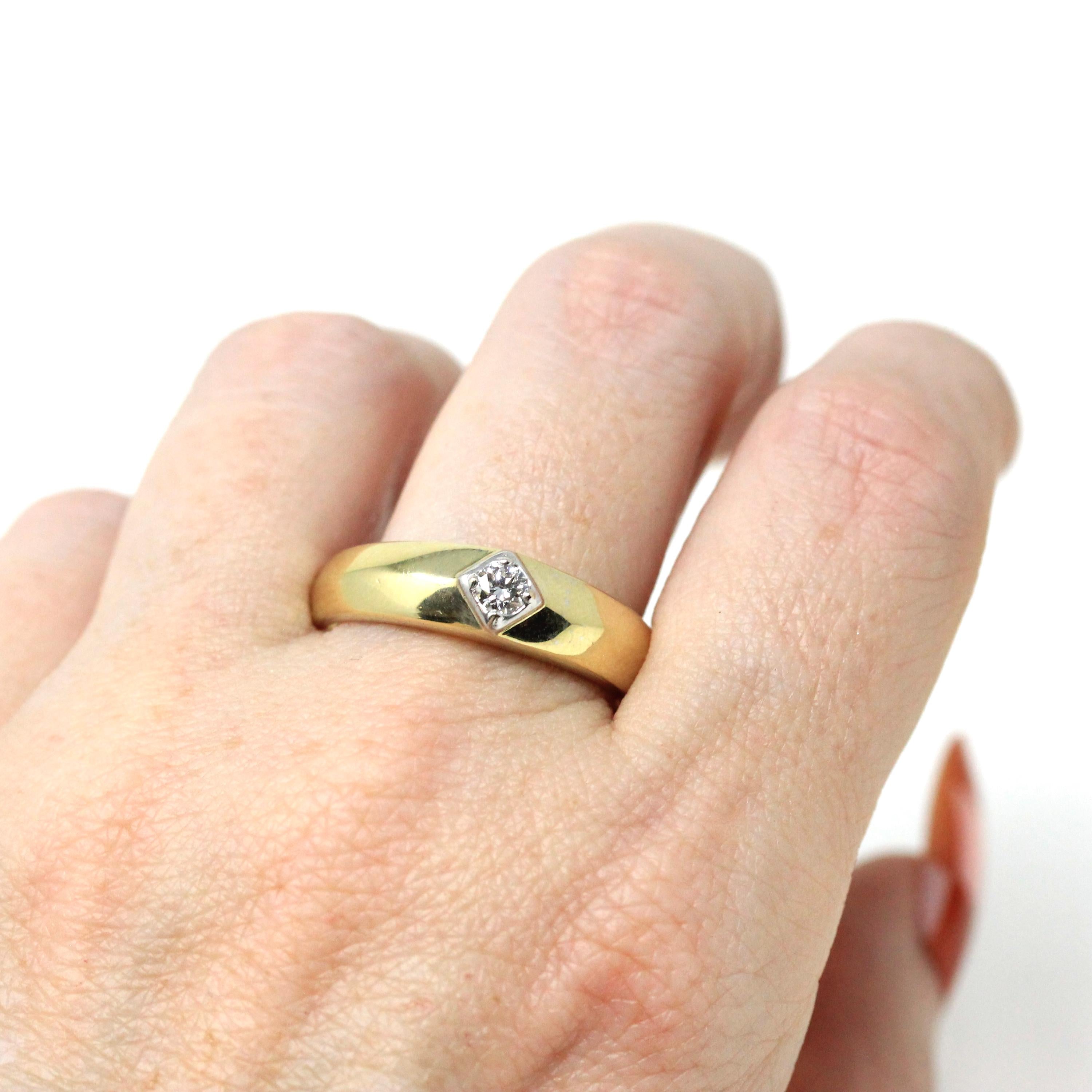 Vintage Diamond Ring - Estate 14k Yellow & White Gold Single Gemstone Tapered Band - Modern Size 10 Unisex Men's Wedding Two Tone Jewelry