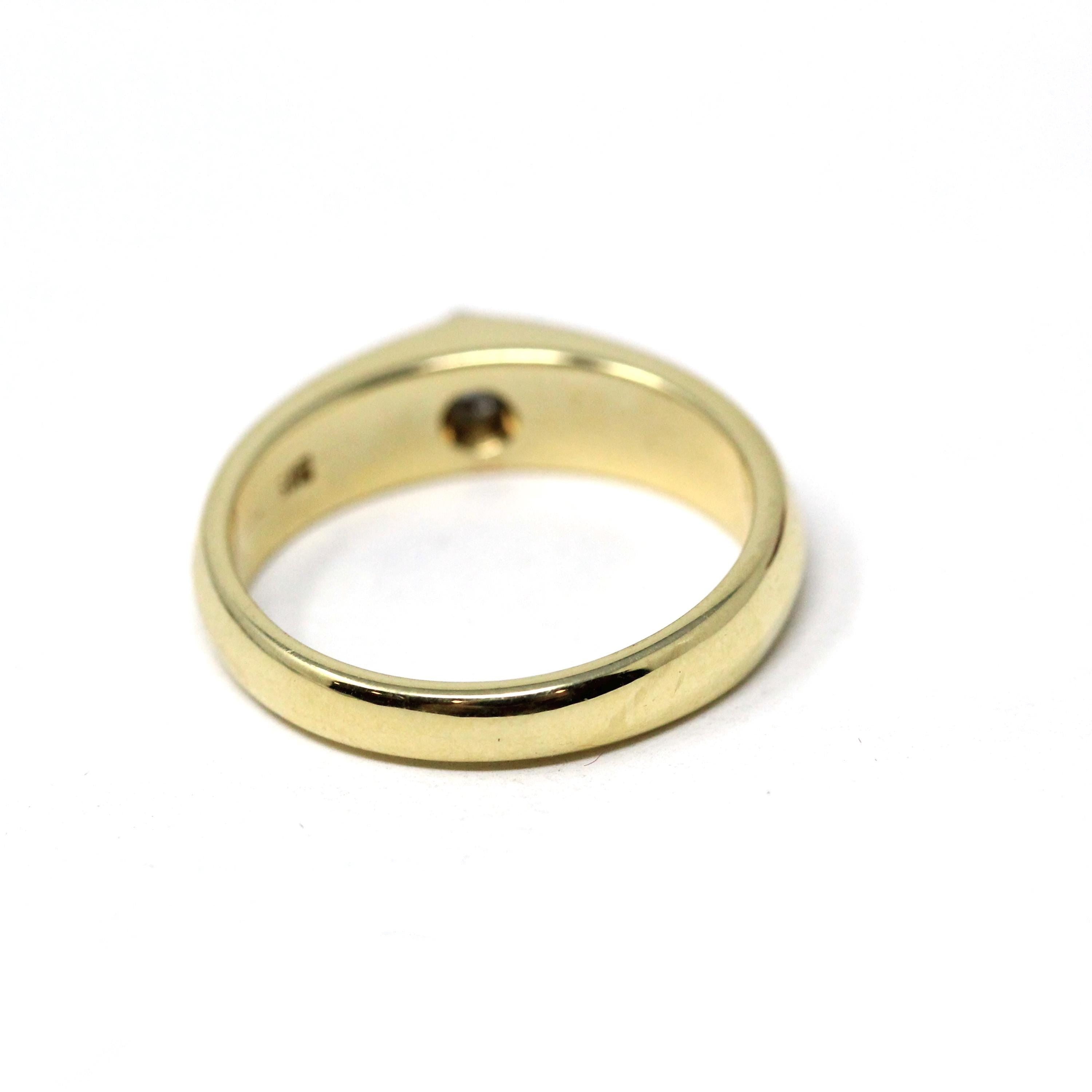 Vintage Diamond Ring - Estate 14k Yellow & White Gold Single Gemstone Tapered Band - Modern Size 10 Unisex Men's Wedding Two Tone Jewelry