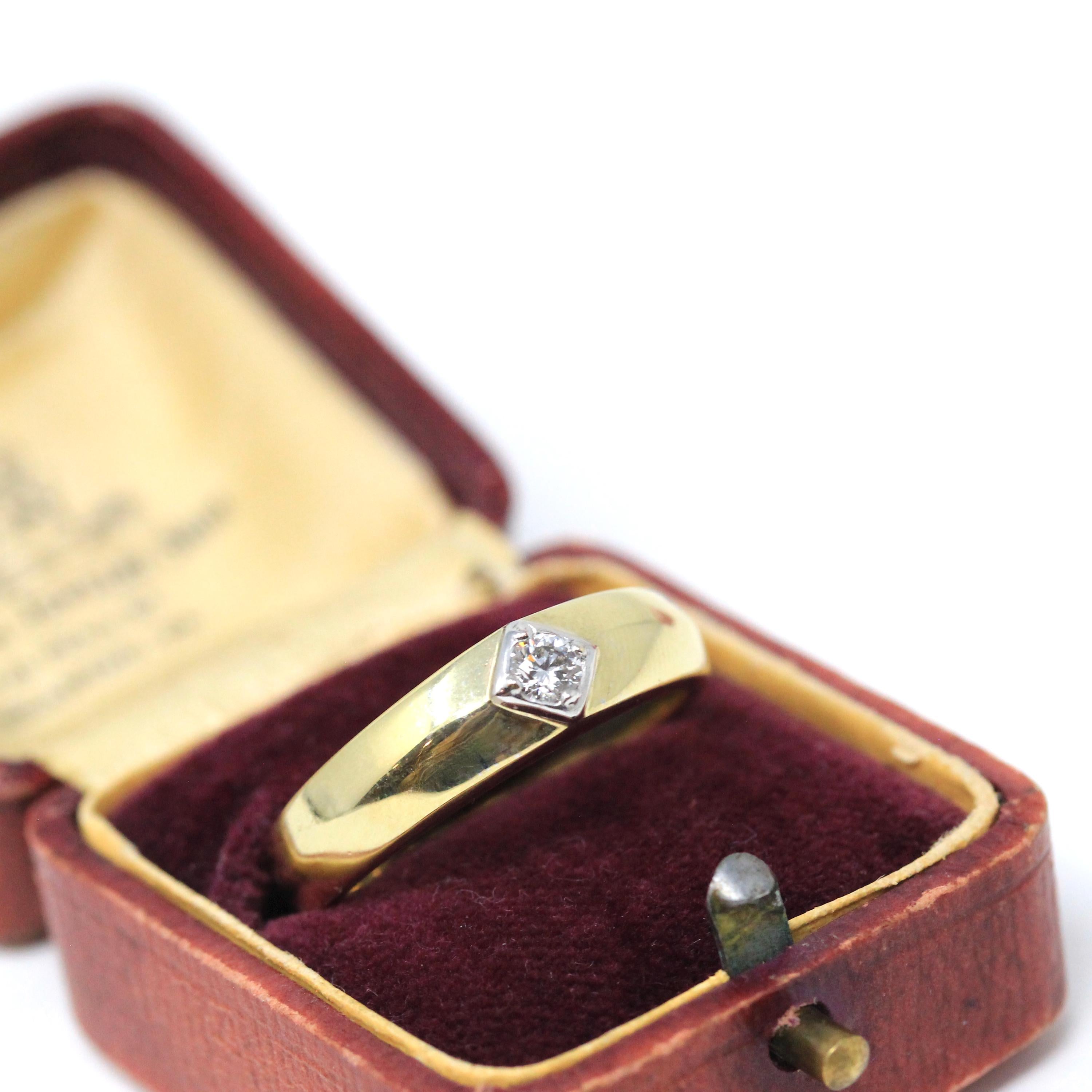 Vintage Diamond Ring - Estate 14k Yellow & White Gold Single Gemstone Tapered Band - Modern Size 10 Unisex Men's Wedding Two Tone Jewelry