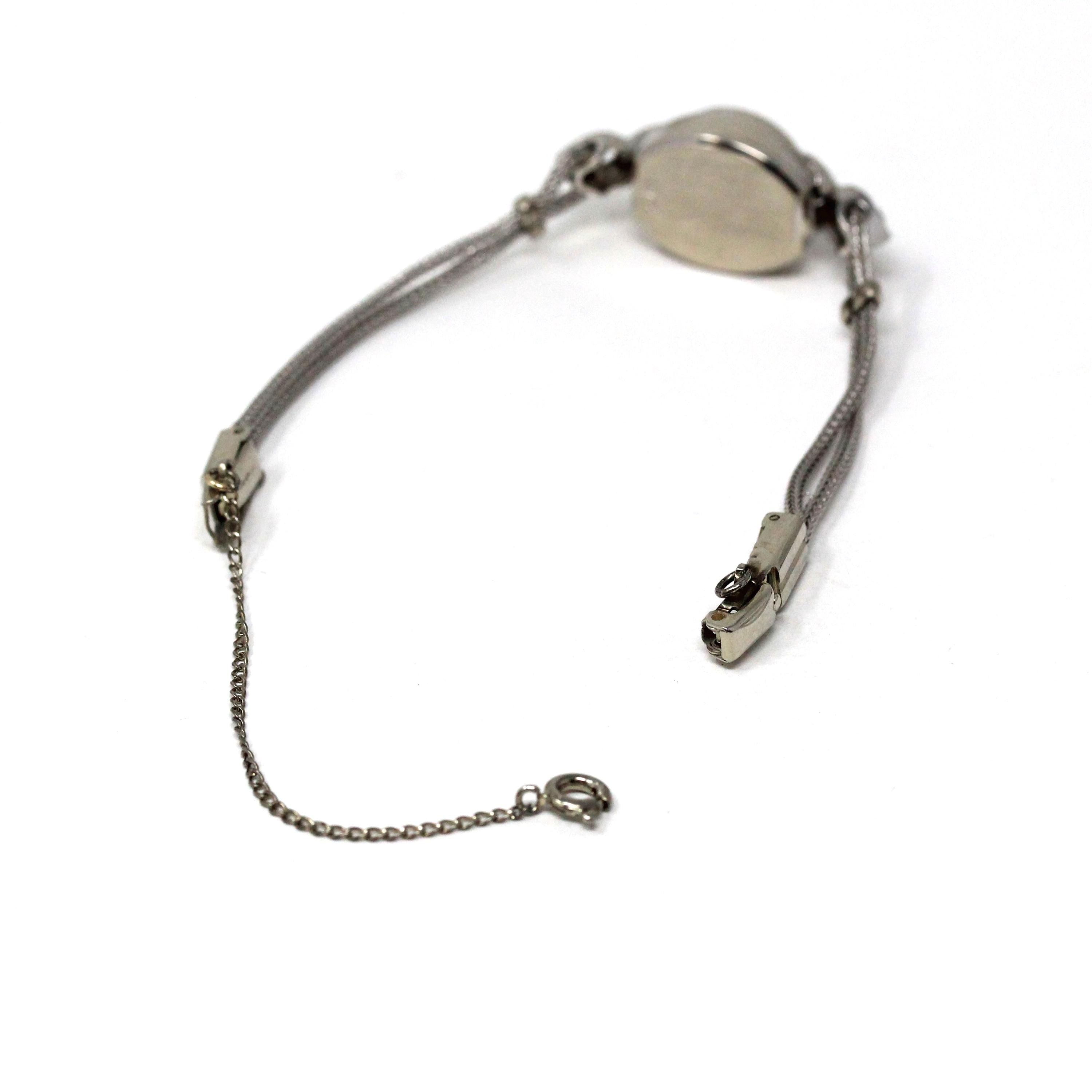 Converted Watch Bracelet - Vintage 14k White Gold Diamond Accented Case - Circa 1950s Fine Petite Collectible Deco Style Mid Century Jewelry