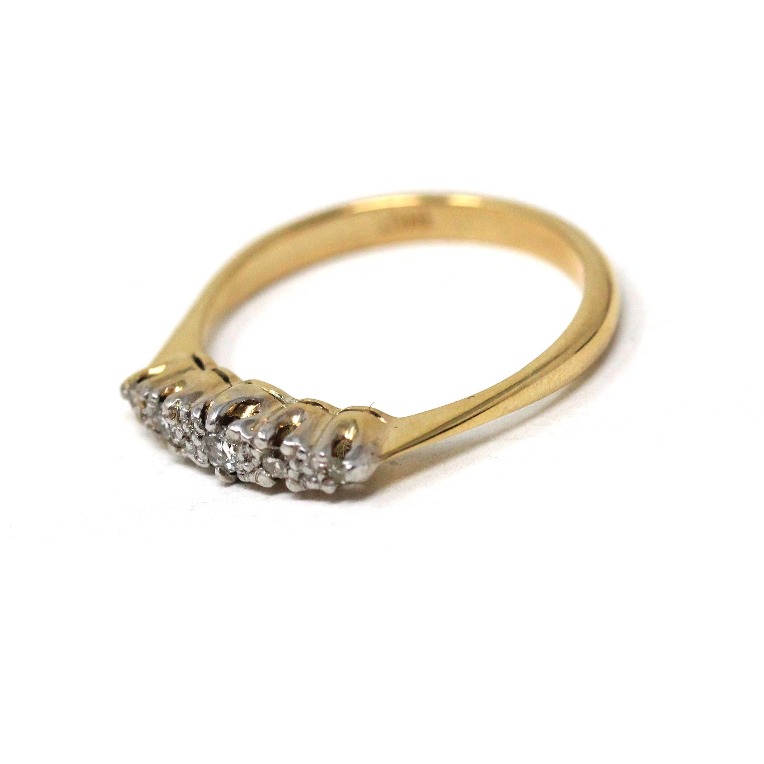 Vintage Diamond Ring - Mid Century 18k Yellow & White Gold Five Gemstones Wedding Band - Circa 1940s Size 5 Fine Statement Bridal Jewelry