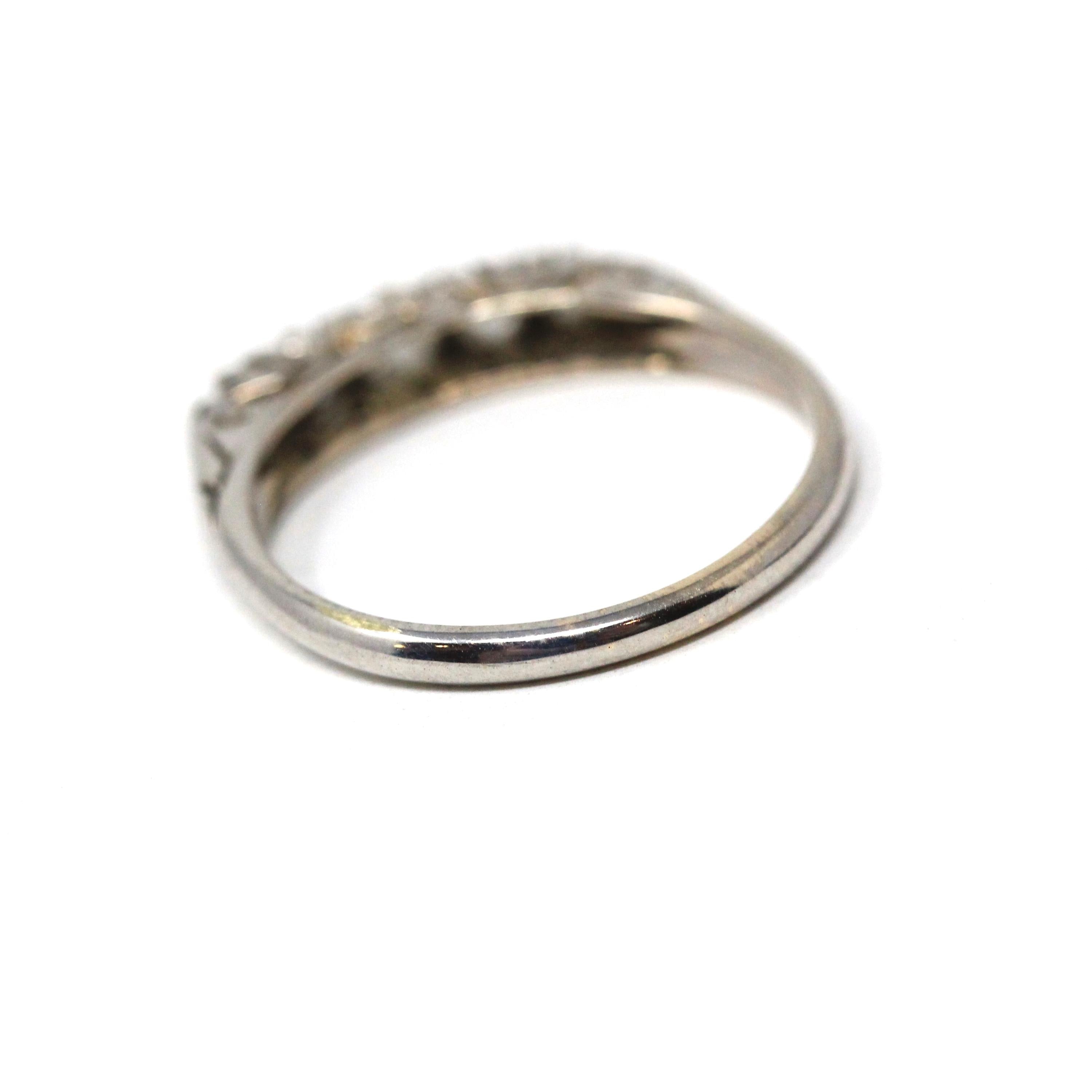 Antique Diamond Band - Vintage 10k Rhodiumed Yellow Gold Natural .25 CTW Five Stone Wedding Ring - Estate Circa 1910s Size 6.75 Fine Jewelry