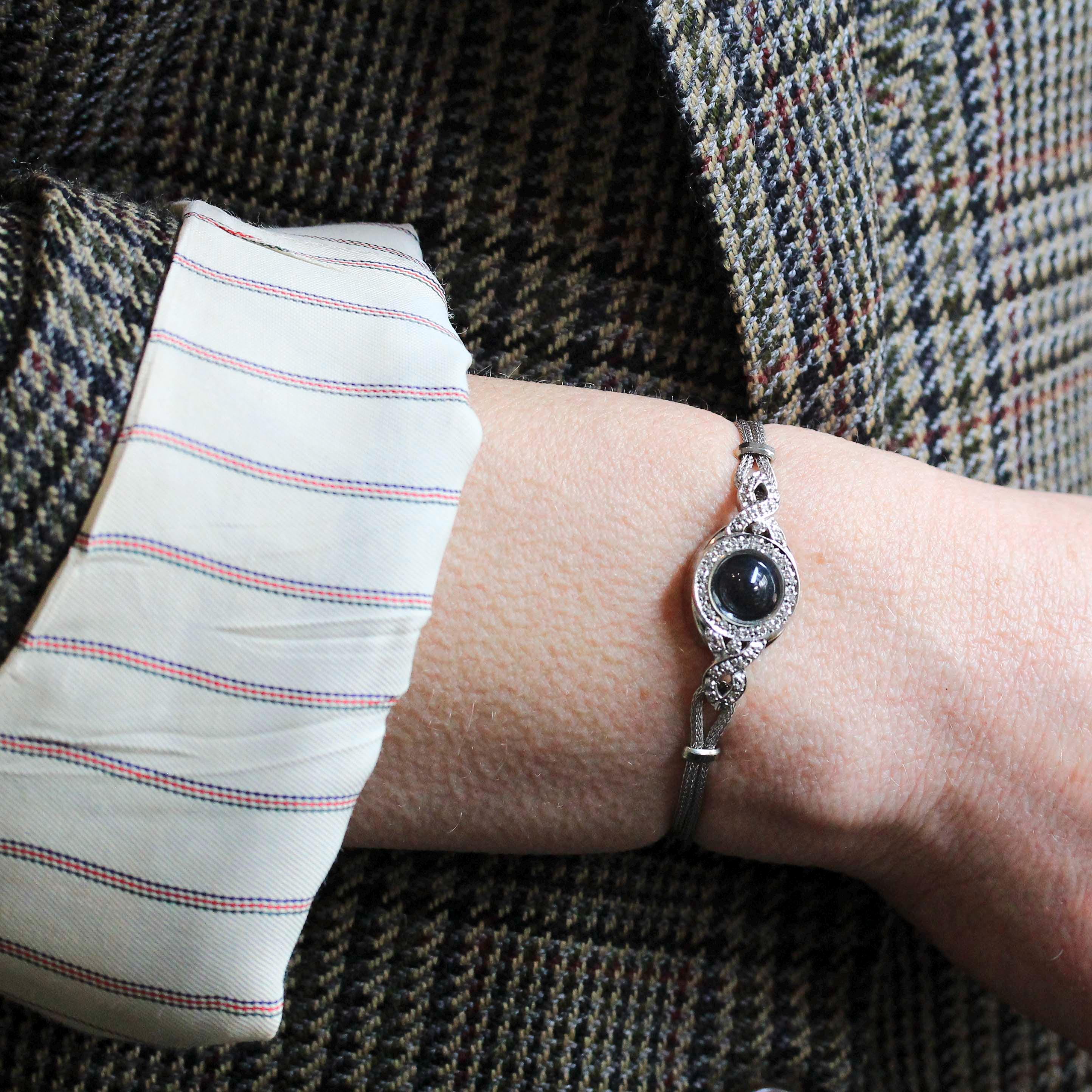 Converted Watch Bracelet - Vintage 14k White Gold Diamond Accented Case - Circa 1950s Fine Petite Collectible Deco Style Mid Century Jewelry