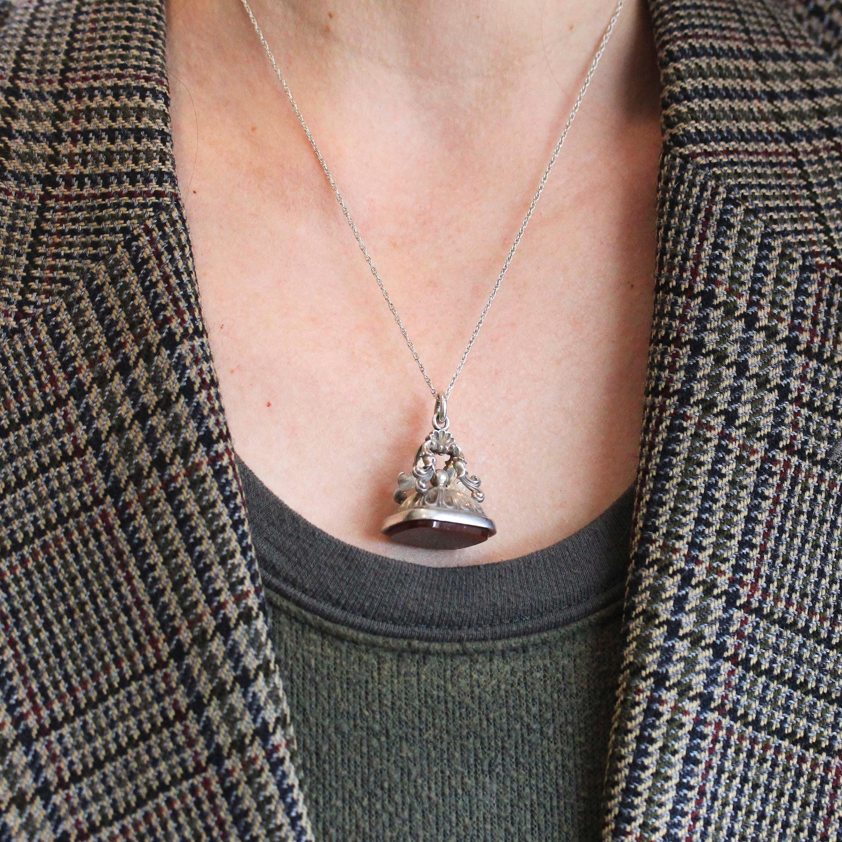 Antique Carnelian Fob - Victorian Sterling Silver Ornate Repousse Style Charm - Circa 1890s Era Pocket Watch Fashion Accessory Jewelry