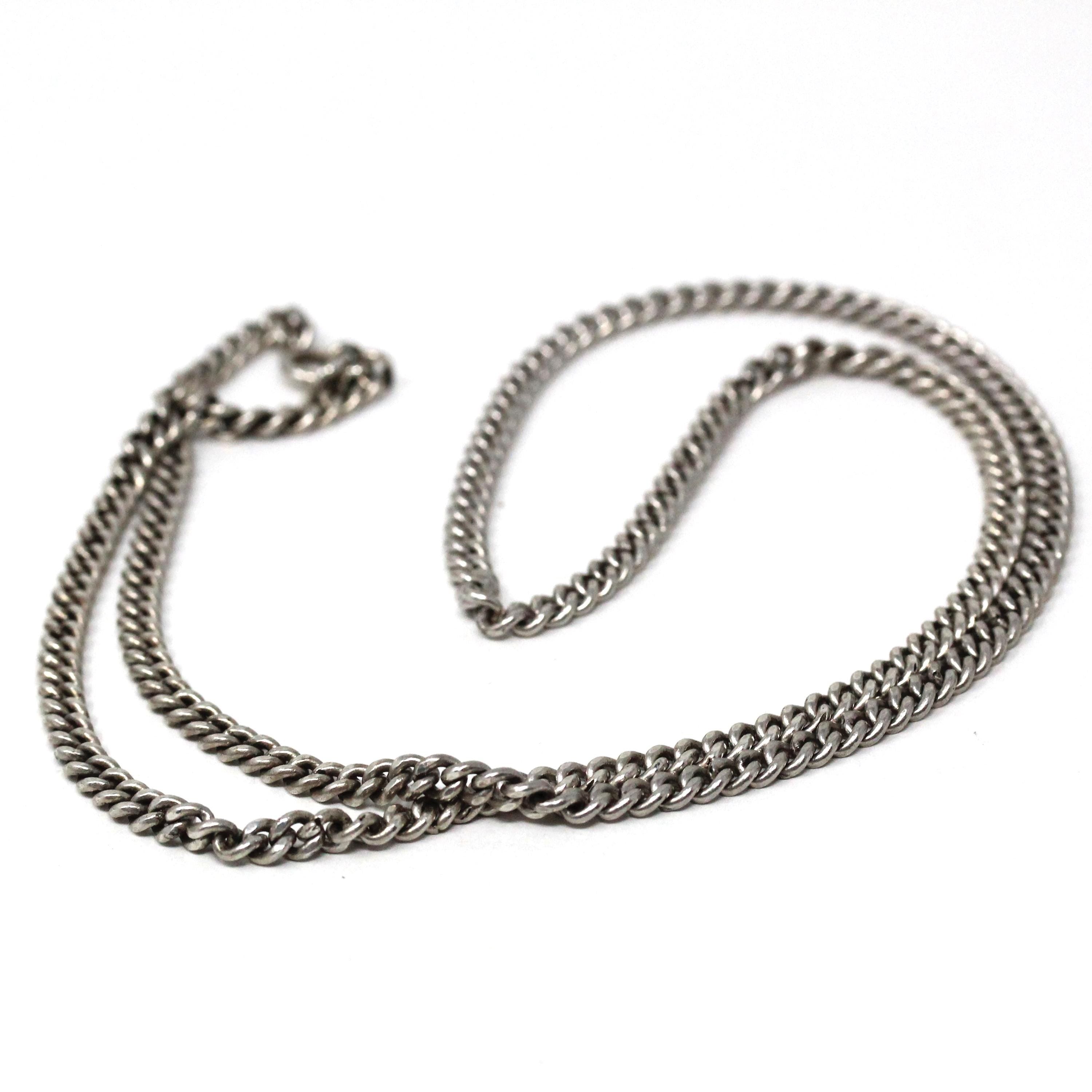 Vintage Curb Link Chain - Estate Sterling Silver Plain Thick Bold Necklace - Men's Women's Unisex Fashion Accessory Statement Fine Jewelry
