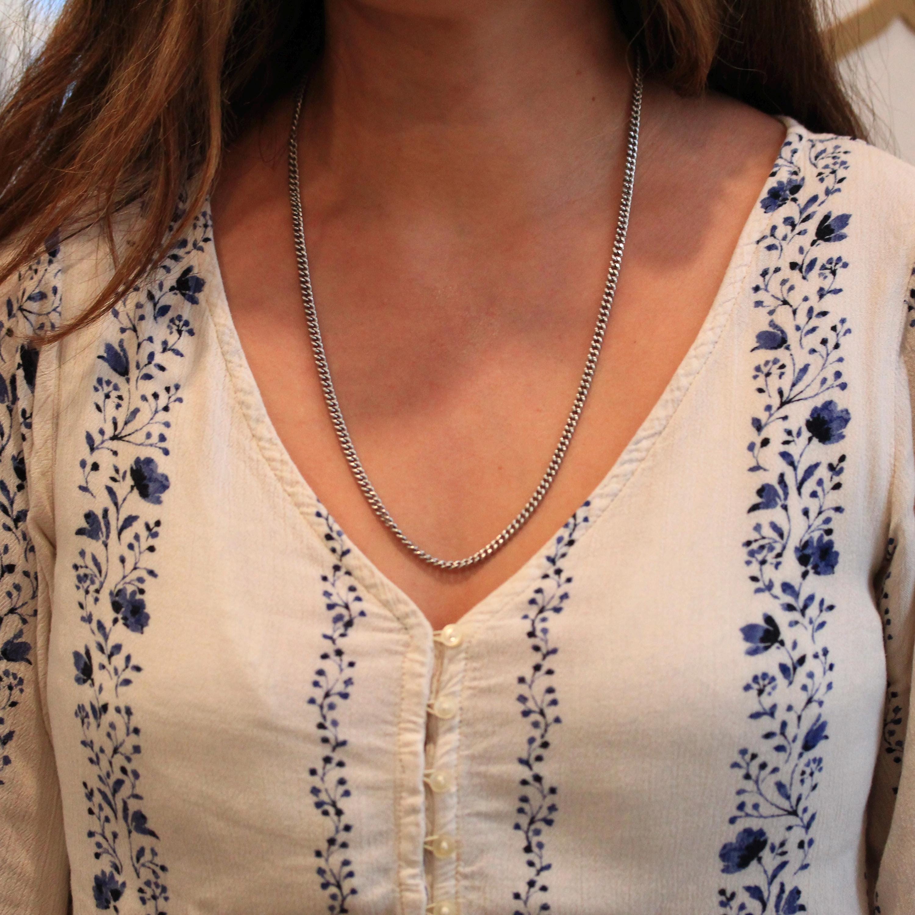 Vintage Curb Link Chain - Estate Sterling Silver Plain Thick Bold Necklace - Men's Women's Unisex Fashion Accessory Statement Fine Jewelry