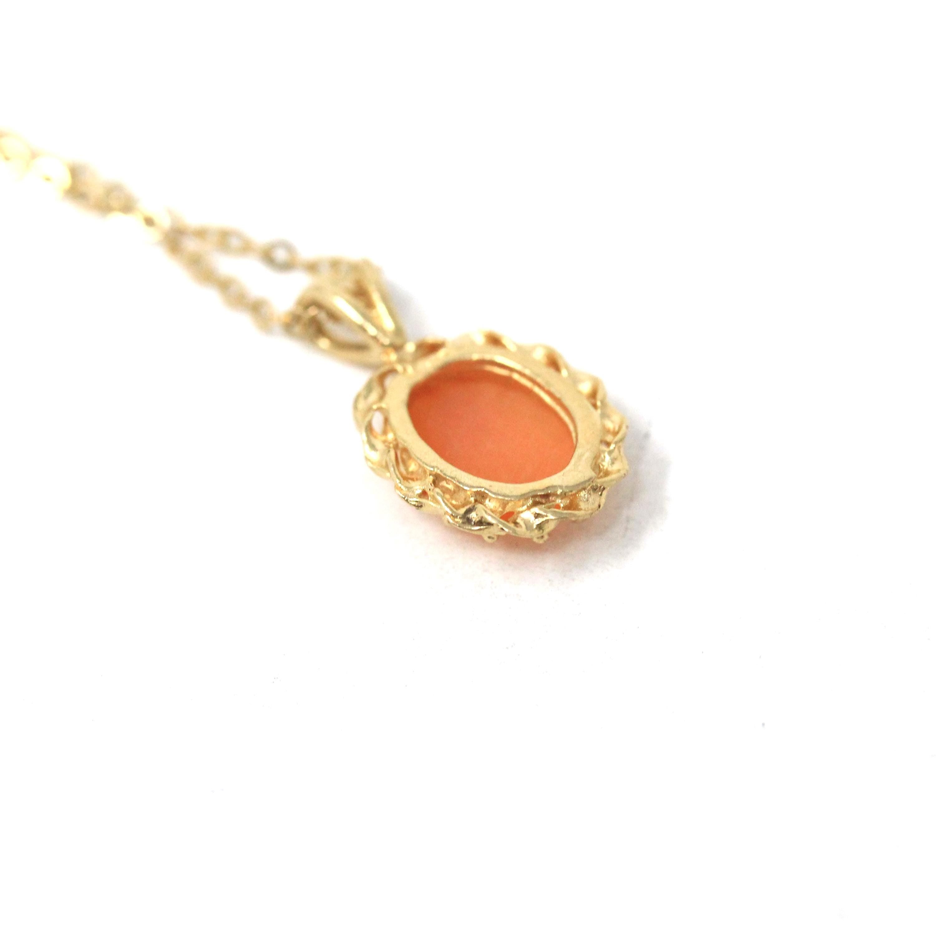 Vintage Cameo Pendant - Retro 14k Yellow Gold Carved Shell Woman's Profile Necklace - Circa 1970s Era Oval Dainty Petite Charm Fine Jewelry