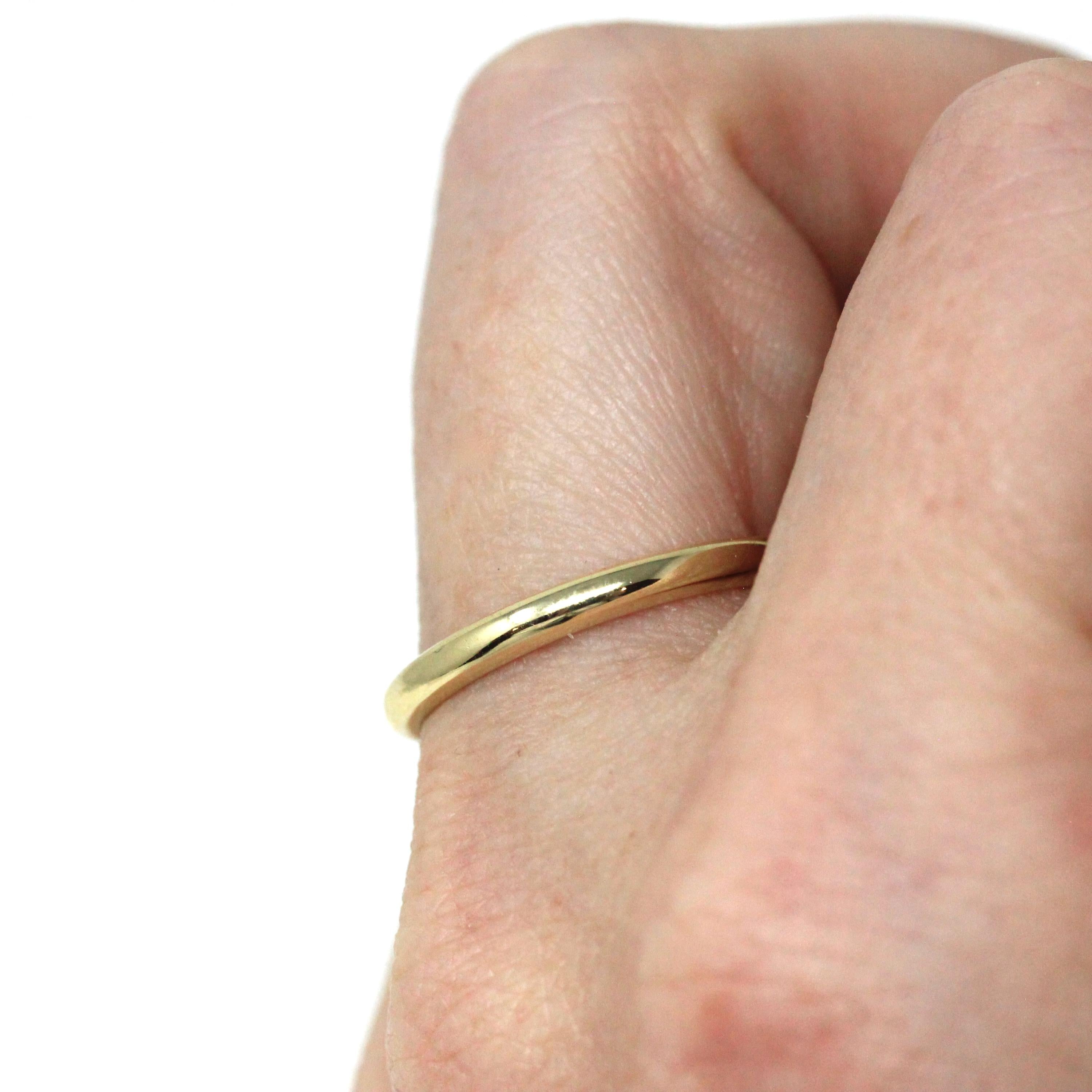 Vintage Wedding Band - Mid Century 14k Yellow Gold Plain Unadorned Polished Ring - Dated "29.9.45" Size 7 1/2 Stacking Dainty Fine Jewelry