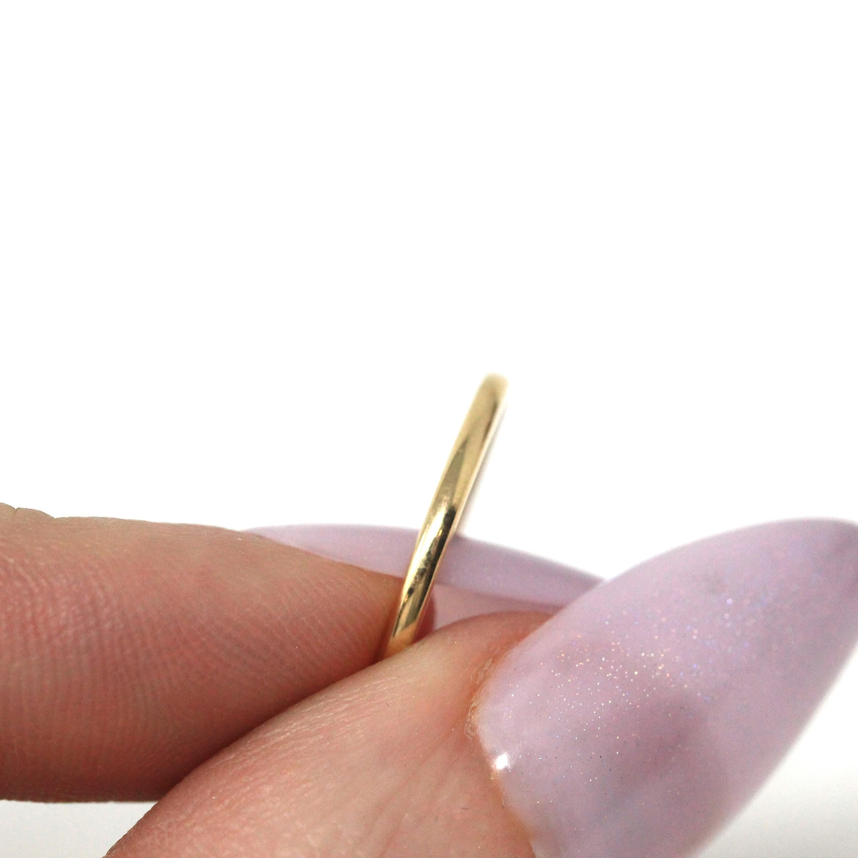 Vintage Wedding Band - Mid Century 14k Yellow Gold Plain Dainty Bridal Ring - Dated 1946 Size 5 3/4 Stacking Art Carved JR Wood Fine Jewelry