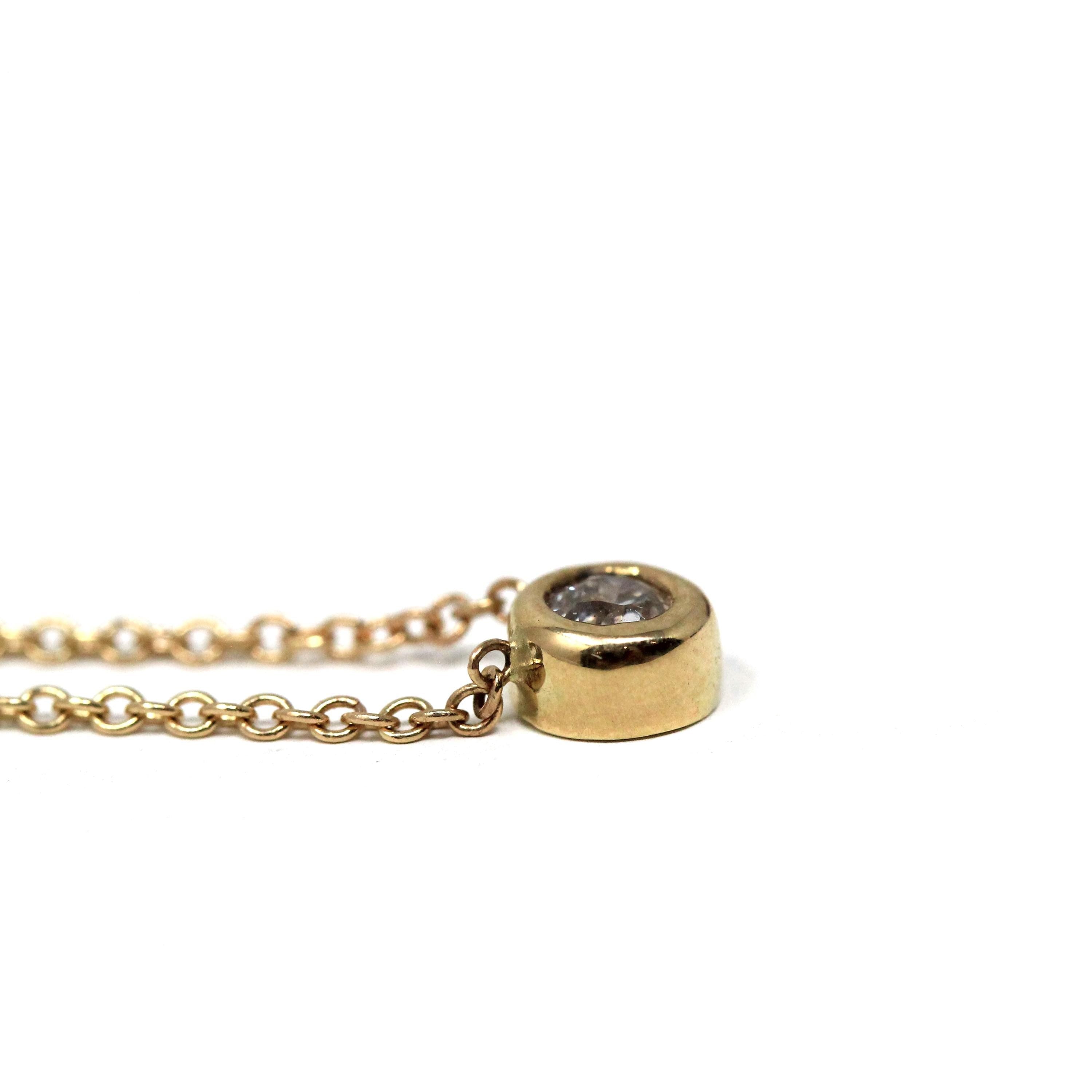 Dainty Diamond Necklace - Modern 14k Yellow Gold .10 CT Natural Diamond Bezel - Antique Old European Cut Gemstone Fine Minimalist Jewelry
