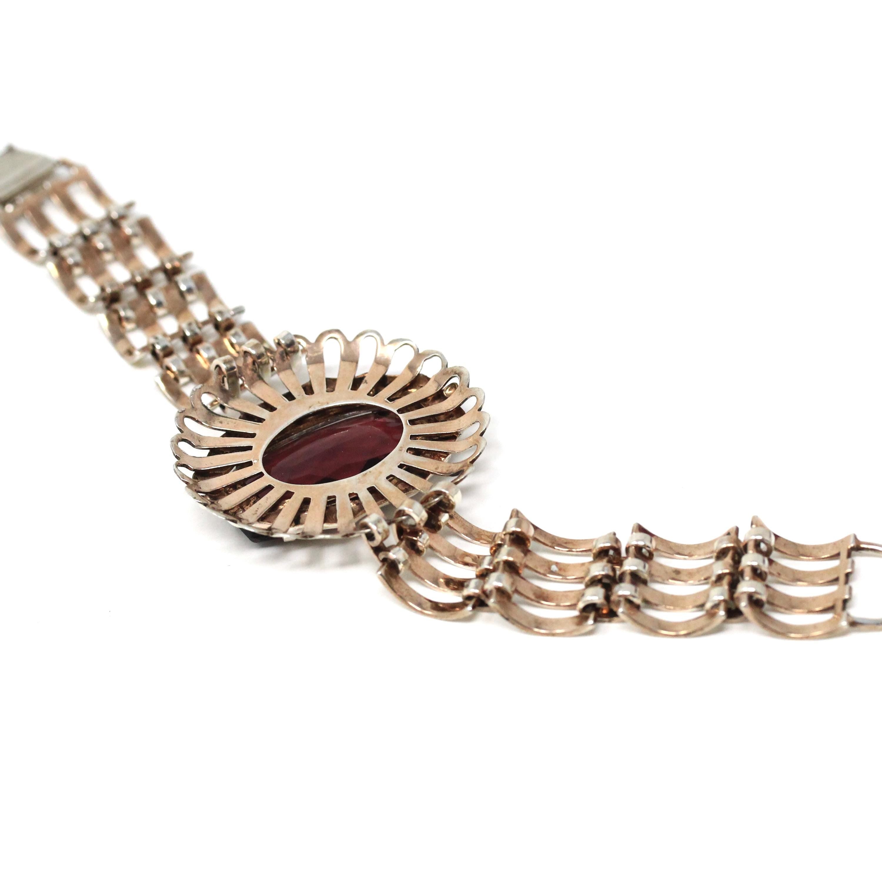 Vintage Jewelry Set - Retro Era Sterling Silver Interlocking Open Metal Purple Glass Choker and Bracelet Links - Circa 1970s Fashion Jewelry