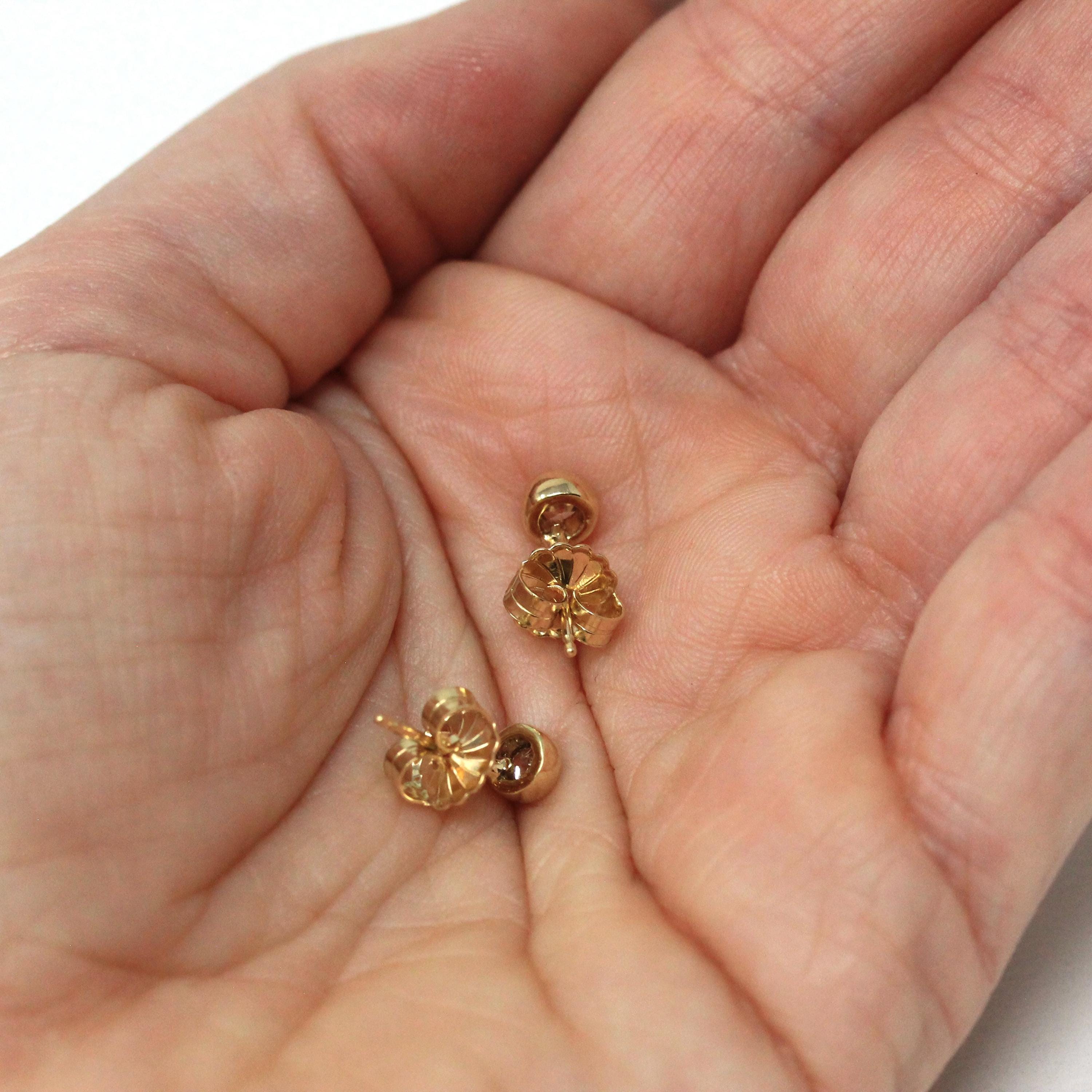 Bezel Diamond Earrings - Contemporary Custom 14k Yellow Gold .24 CTW Natural Old European Cut Gemstones - Post Stud Fine Minimalist Jewelry