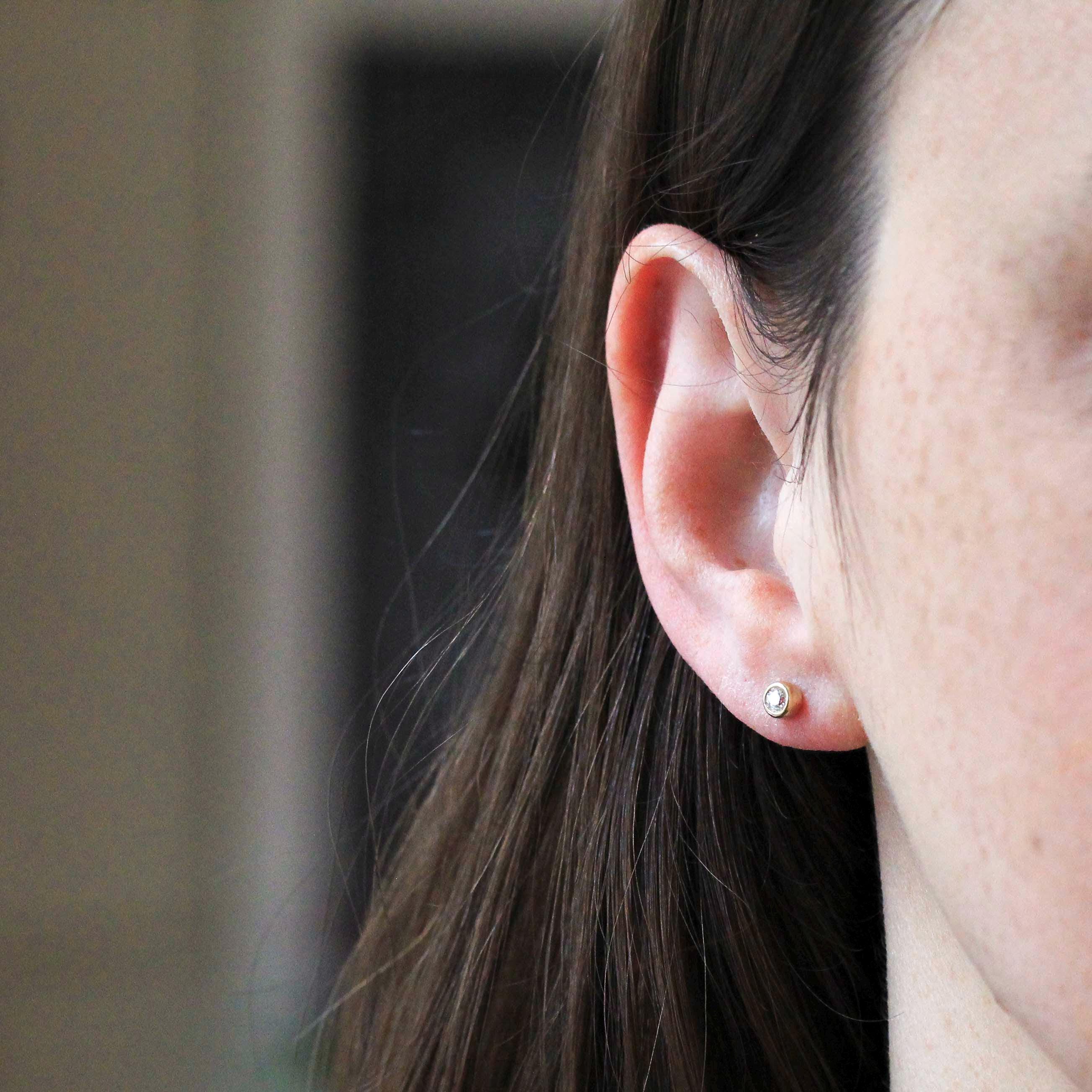 Bezel Diamond Earrings - Contemporary Custom 14k Yellow Gold .24 CTW Natural Old European Cut Gemstones - Post Stud Fine Minimalist Jewelry