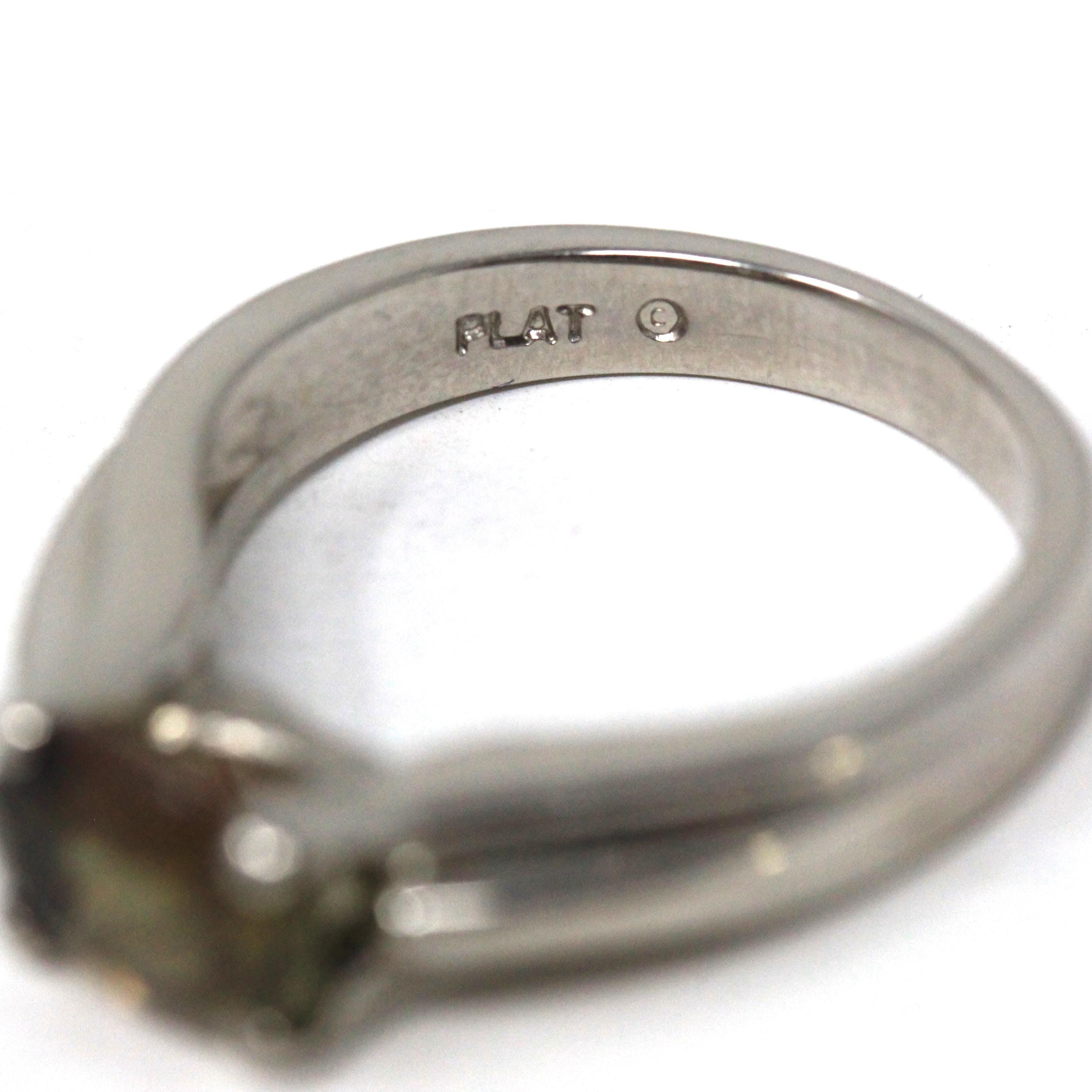 Estate Andalusite Ring - Modern Platinum Solitaire Natural Gemstone East West Green Orange - Size 7 1/2 Alternative Engagement Fine Jewelry