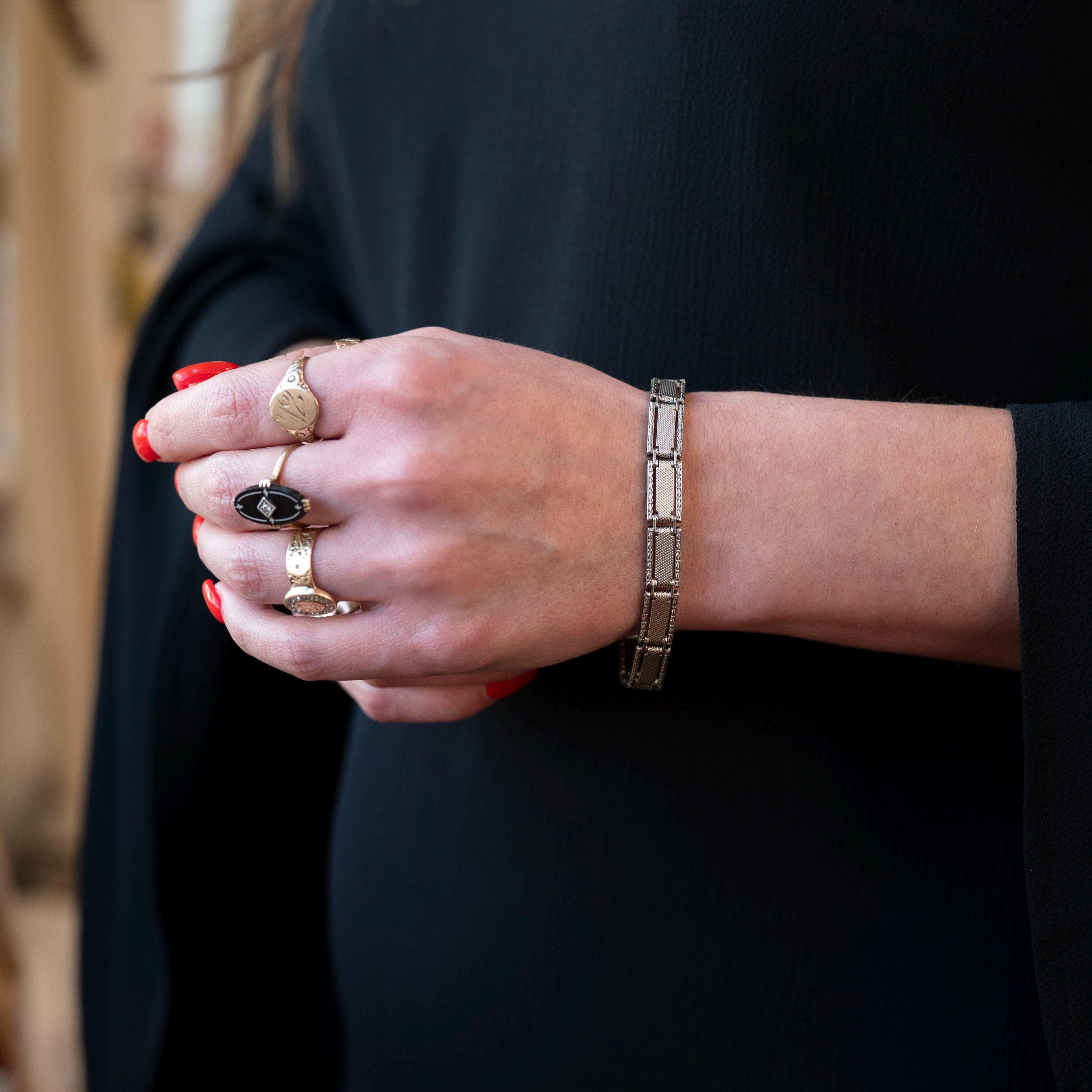 Vintage Panel Bracelet - Retro Sterling Silver Rectangular Textured Links - Circa 1960s Era Statement Fashion Accessory Marked Wells Jewelry