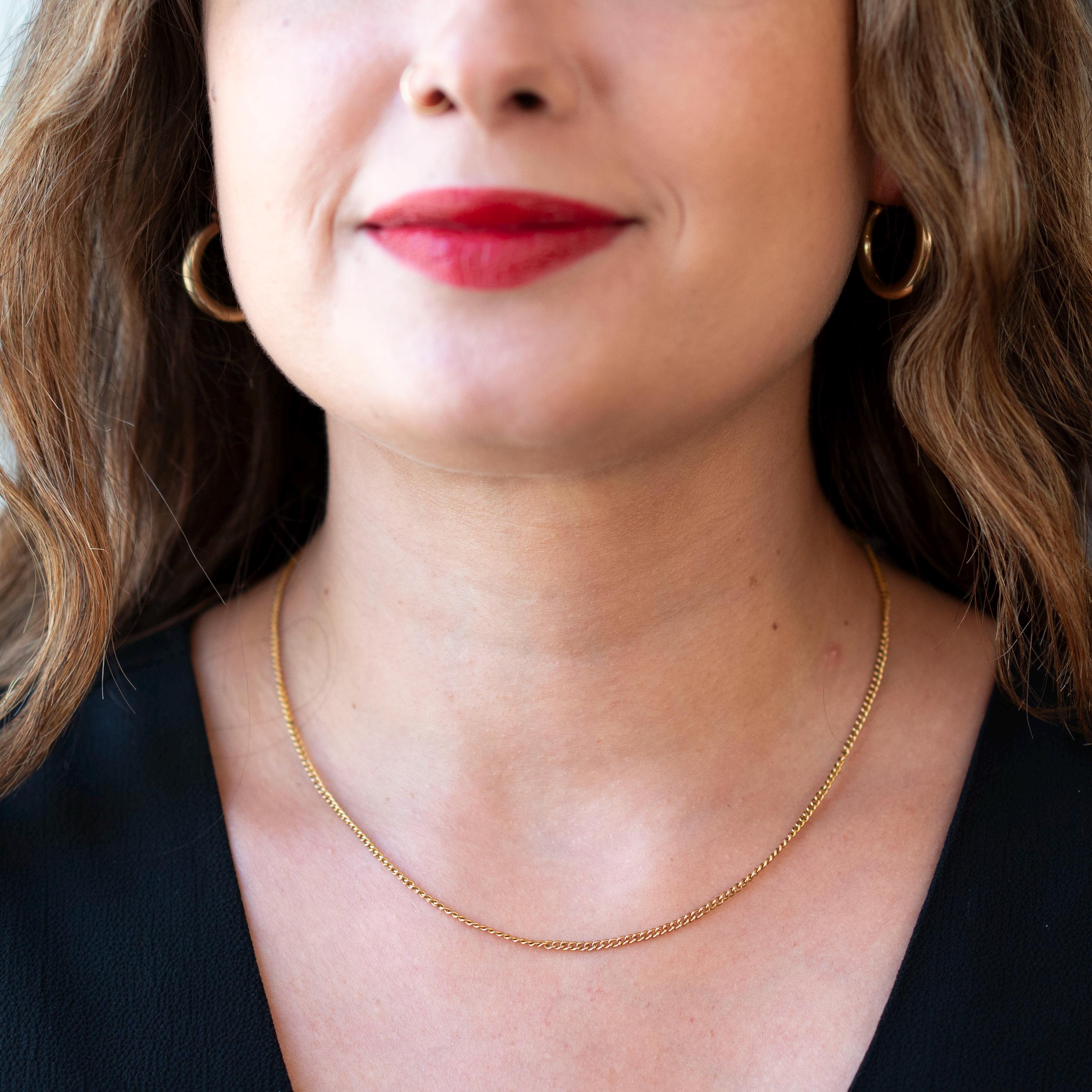 Vintage Curb Chain - Mid Century 9ct Yellow Gold 17 Inches Fashion Accessory Necklace - Vintage Circa 1940s Era Barrel Clasp Fine Jewelry