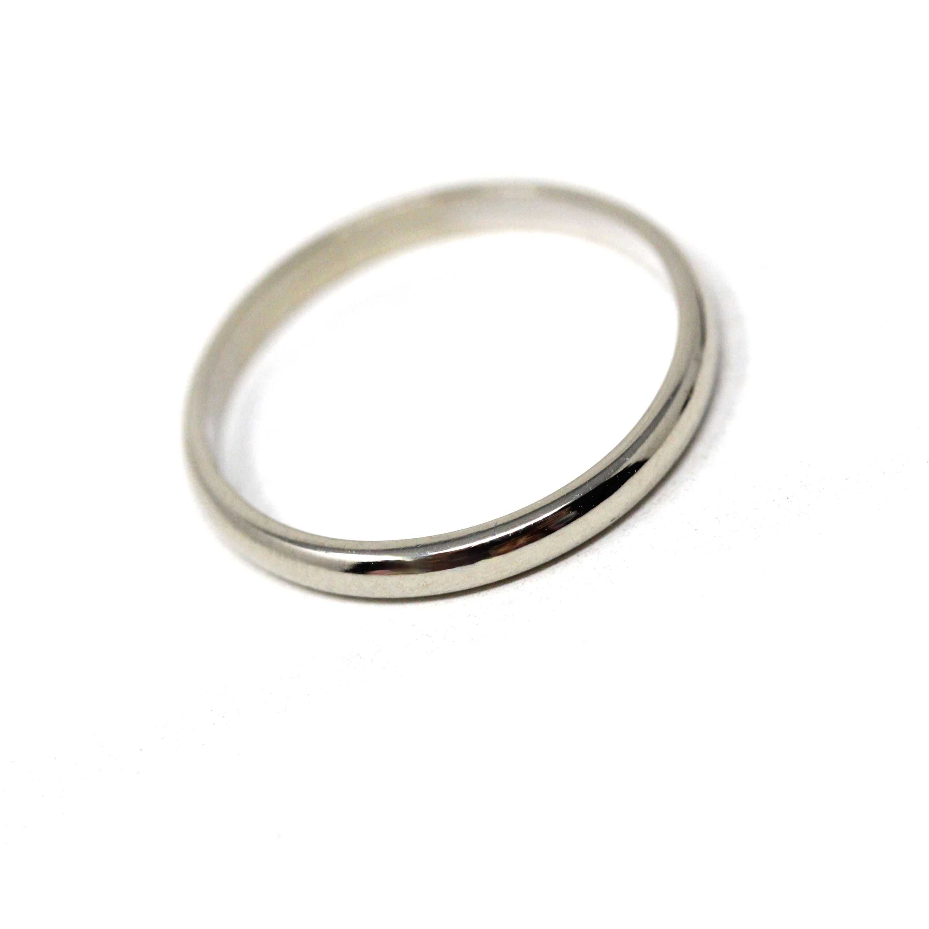 Mid Century Wedding Band - Vintage 14k White Gold Unadorned Plain Stacking Ring - Circa 1950s Era Size 5 1/4 Bristol Bridal Fine Jewelry