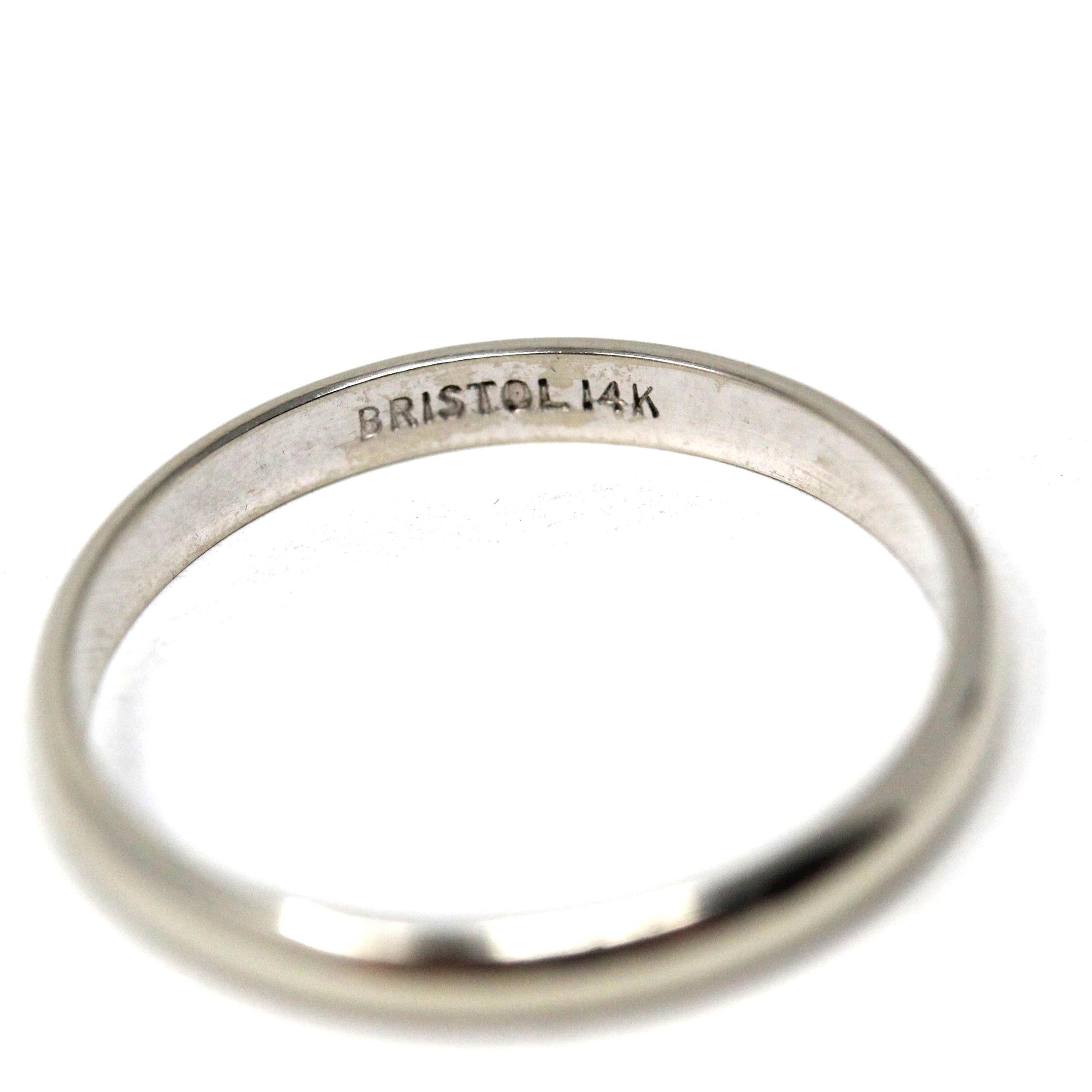 Mid Century Wedding Band - Vintage 14k White Gold Unadorned Plain Stacking Ring - Circa 1950s Era Size 5 1/4 Bristol Bridal Fine Jewelry